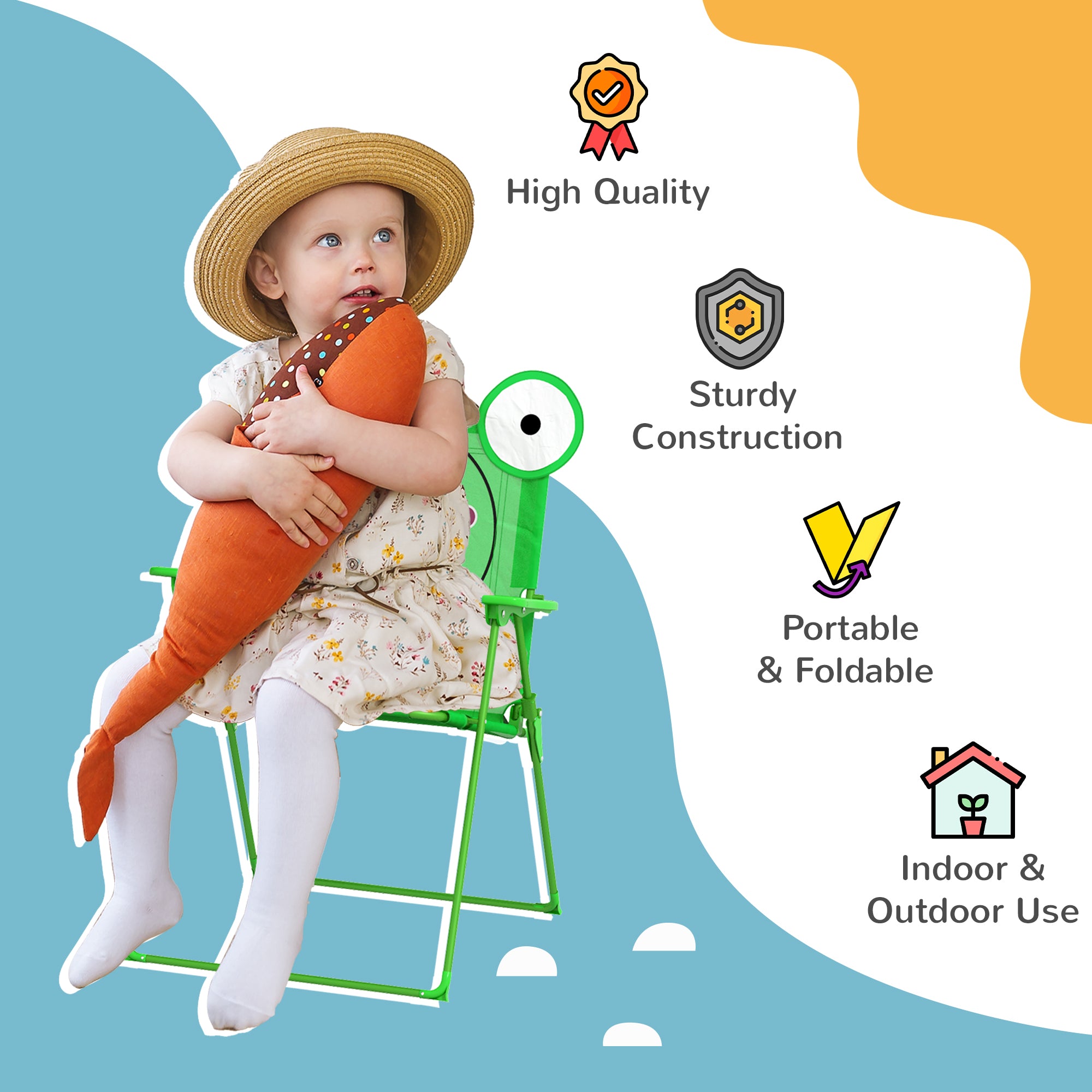 Outsunny Kids Outdoor Table and Chairs Garden Furniture Frog Pattern with Removable & Height Adjustable Sun Umbrella, Green