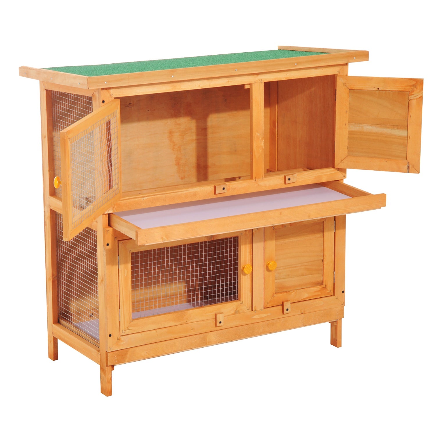 Pawhut 90cm 2 Tiers Double Decker Wooden Guinea Pigs Hutches Pet Cage - North Peak Garden Furniture