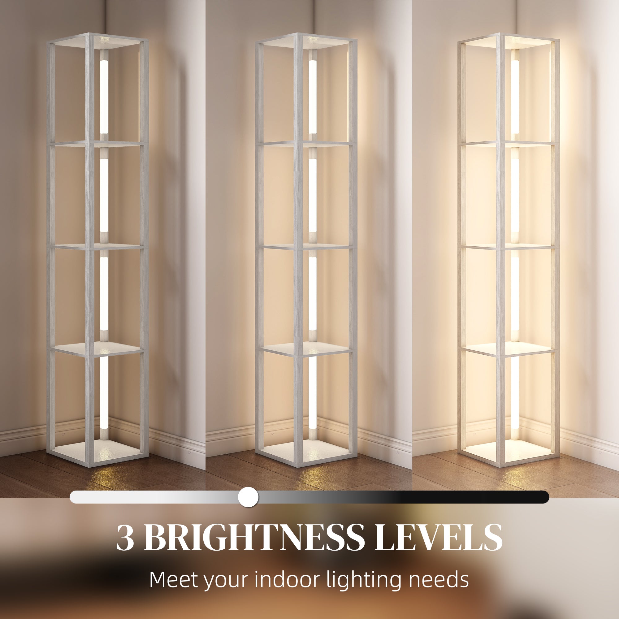 HOMCOM Floor Lamp with Shelves and 3 Brightness Levels - White