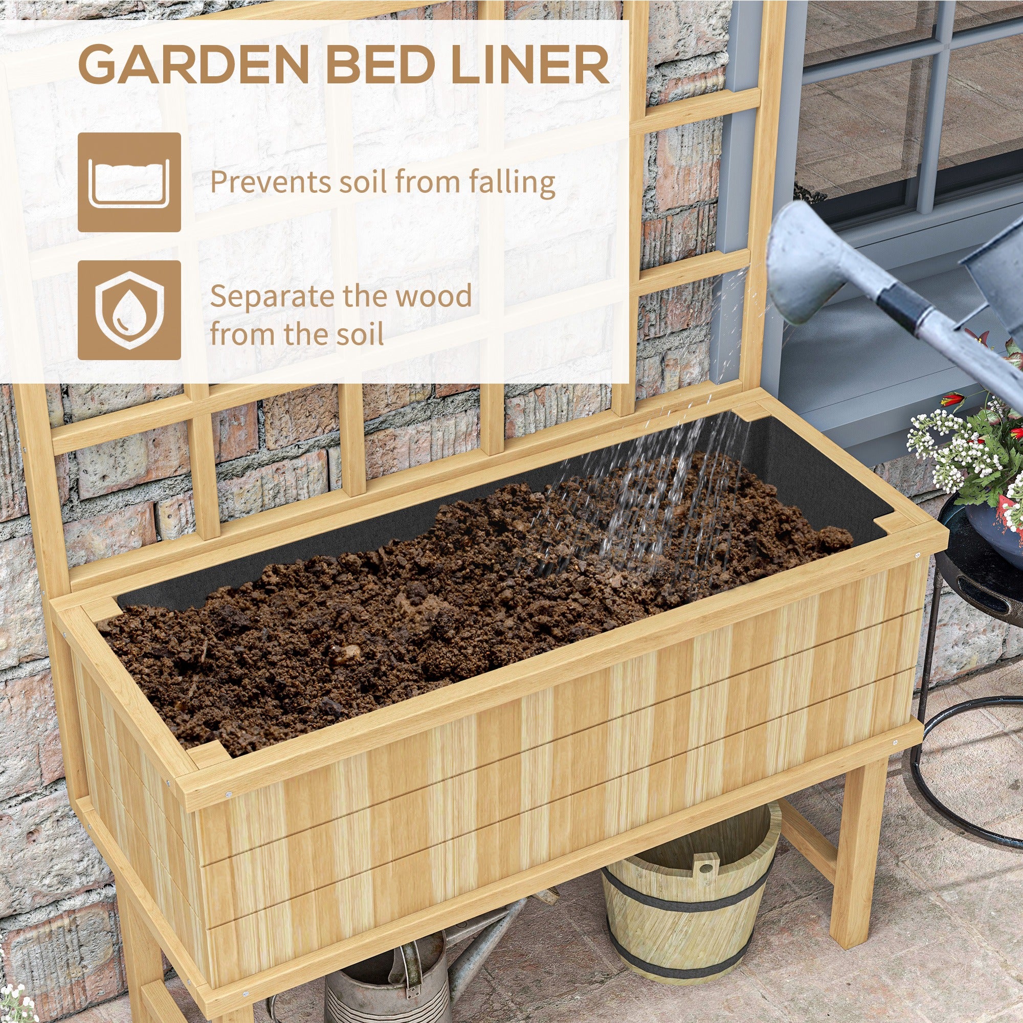 Outsunny 45 x 105cm Wooden Garden Planter, with Trellis - Natural - North Peak Garden Furniture