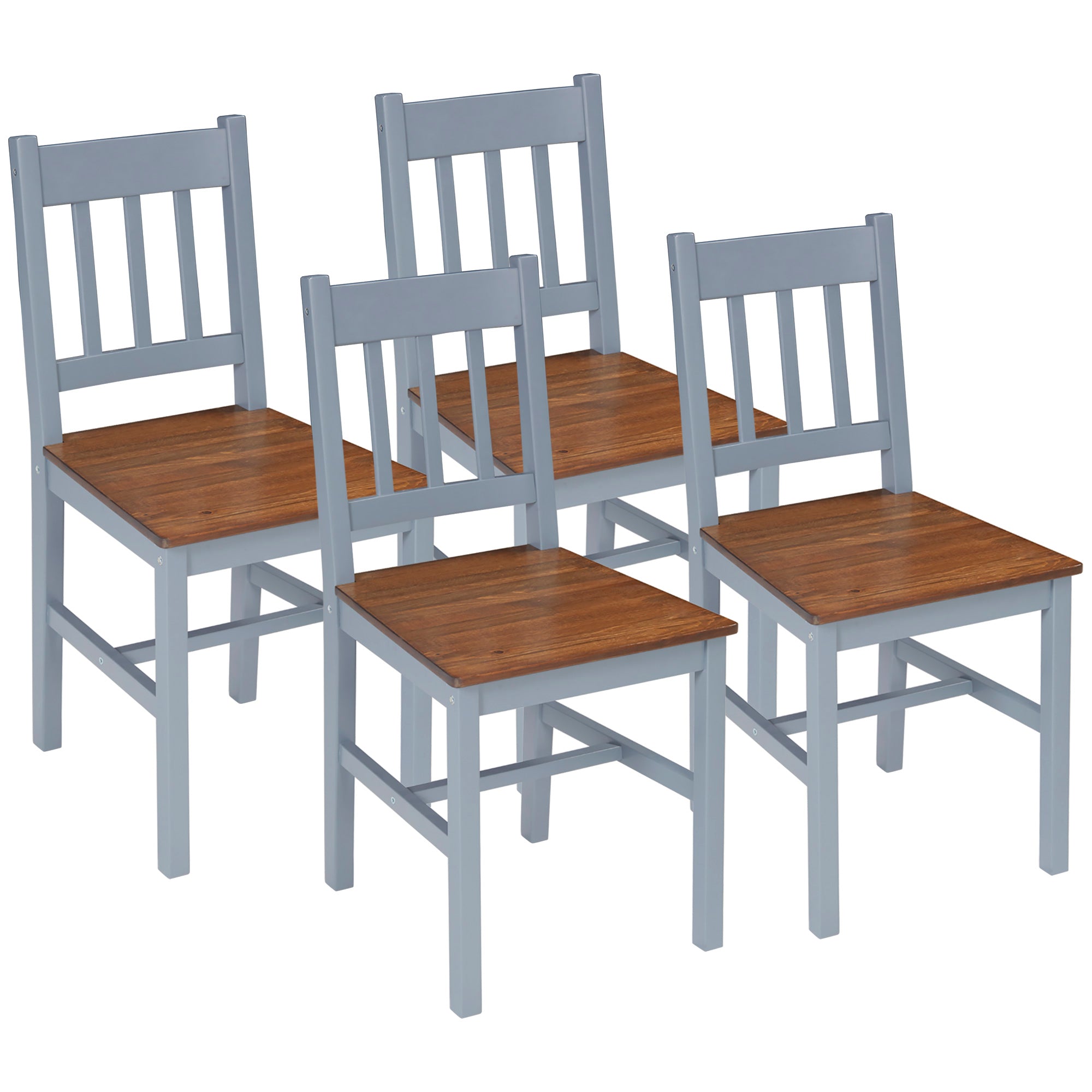 HOMCOM Dining Chairs Set of 4, Kitchen Chair with Slat Back, Pine Wood Structure for Living Room and Dining Room, Grey - North Peak Garden Furniture