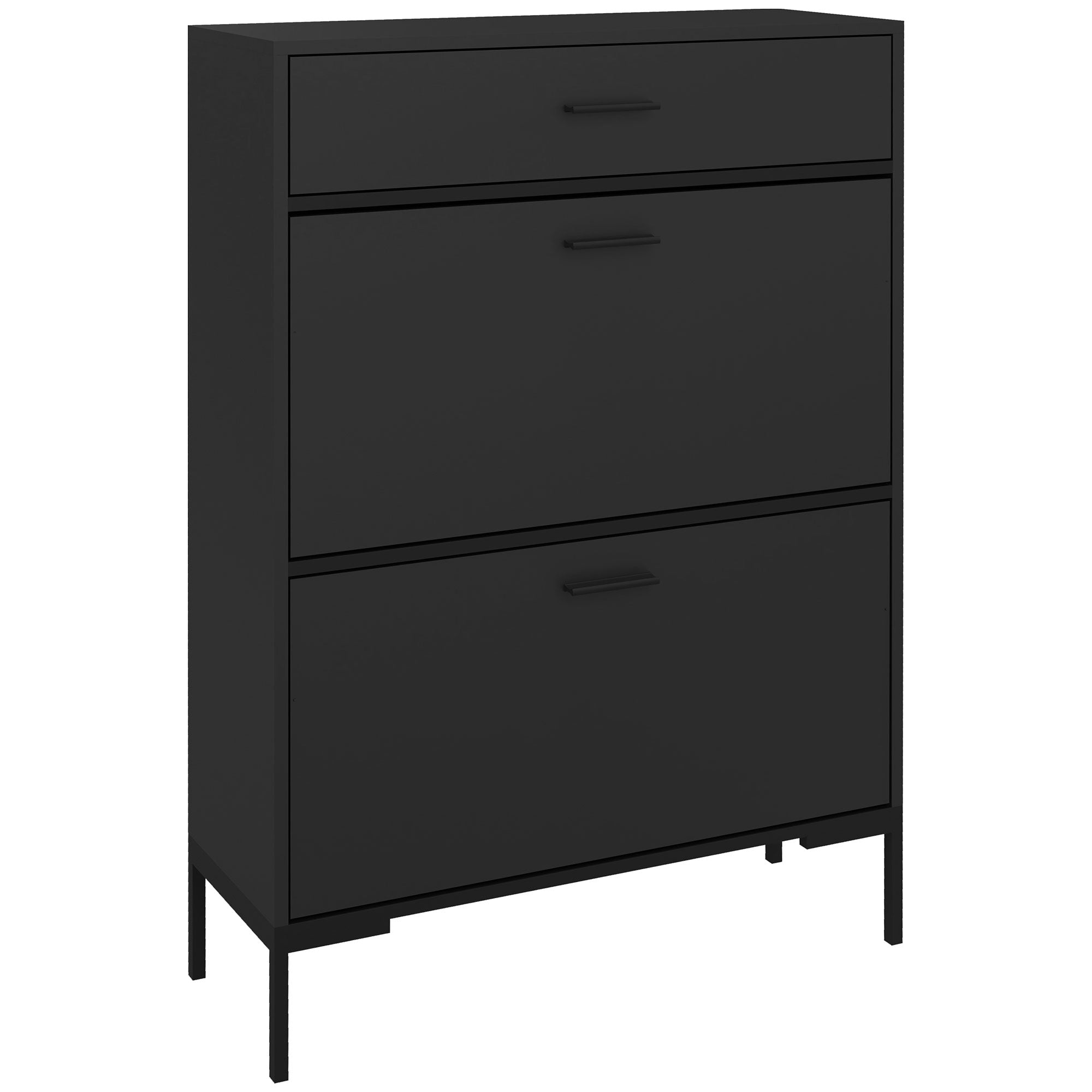 HOMCOM Three Drawer Slim Shoe Storage Cabinet, 12 Shoe Pairs - Black - North Peak Garden Furniture