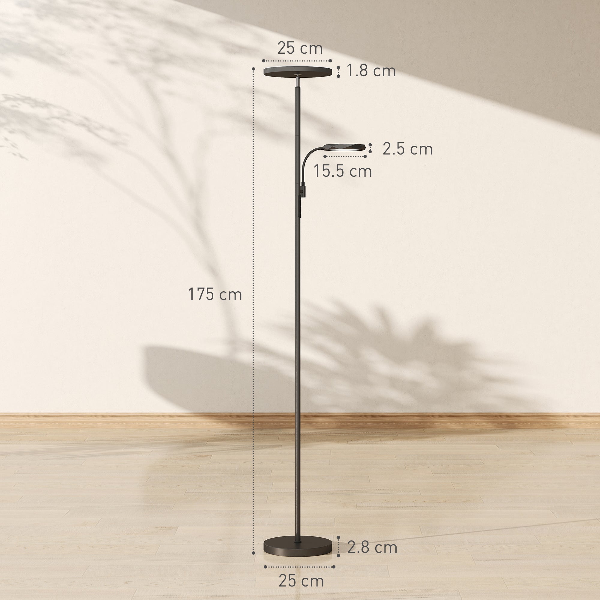 HOMCOM Mother and Child Uplighter Floor Lamp for Living Room, Stepless Dimmable Standing Lamp with Reading Light, 4 Scene Modes, 2700K-6500K Colour Temps, 4 Brightness Levels, Remote Control, Black - North Peak Garden Furniture