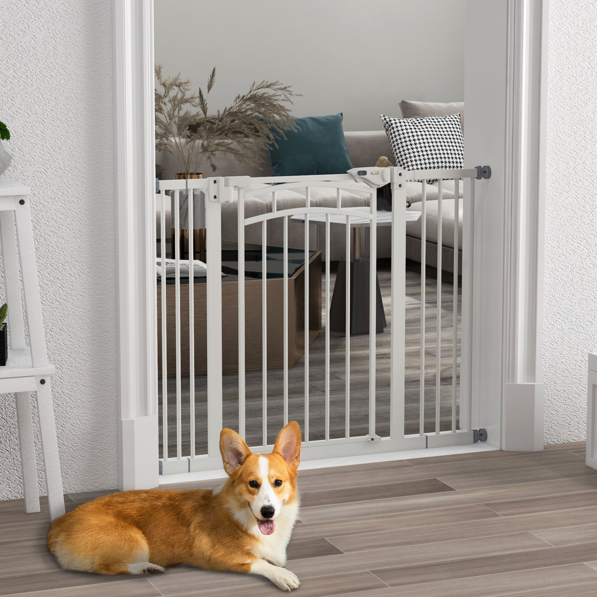 PawHut Pressure Fit Stair Gate, Dog Gate w/ Auto Closing Door for Small, Medium Dog, Easy Installation, for Width 74 to 100cm - North Peak Garden Furniture