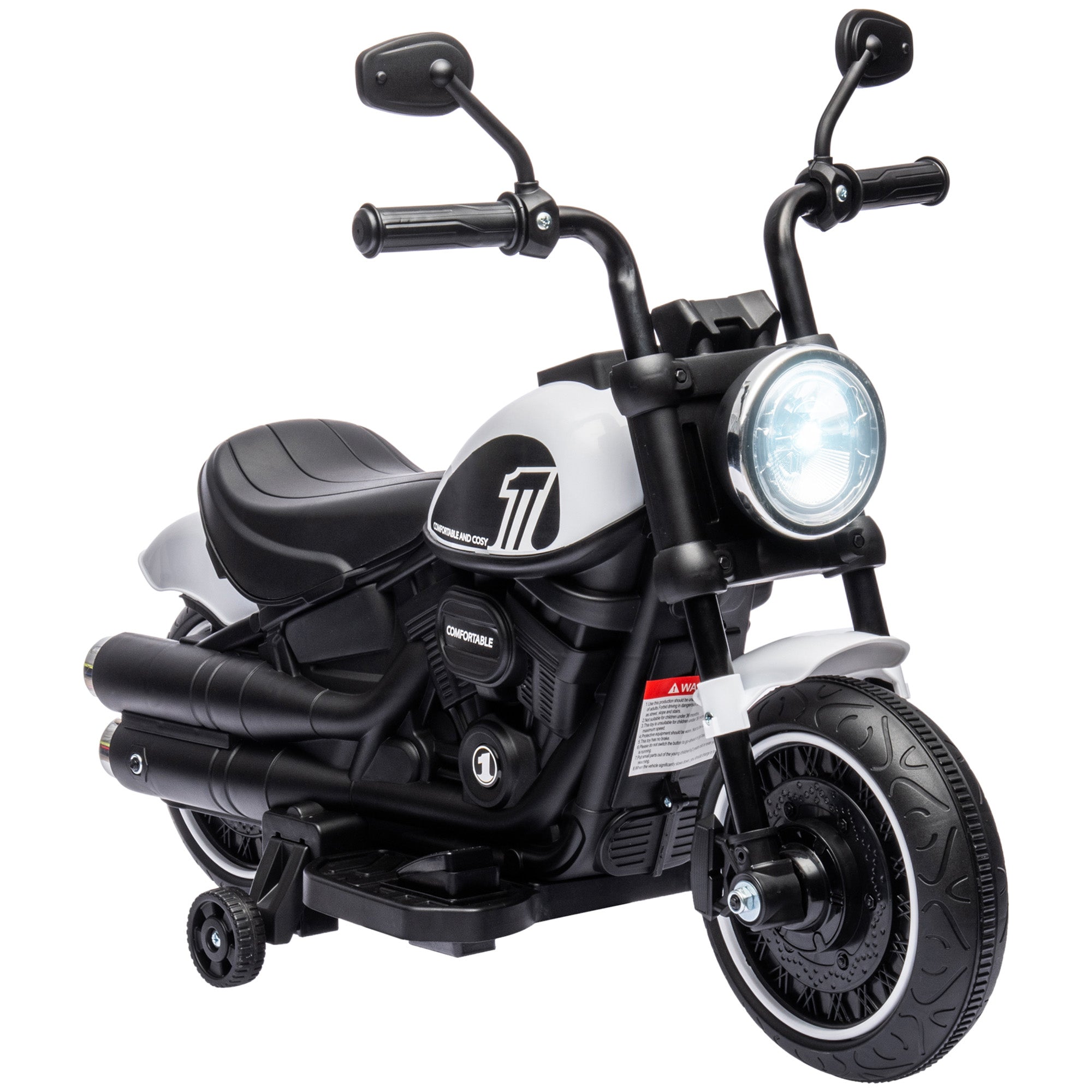 HOMCOM 6v Electric Motorbike with Training Wheels, One-Button Start - White - North Peak Garden Furniture