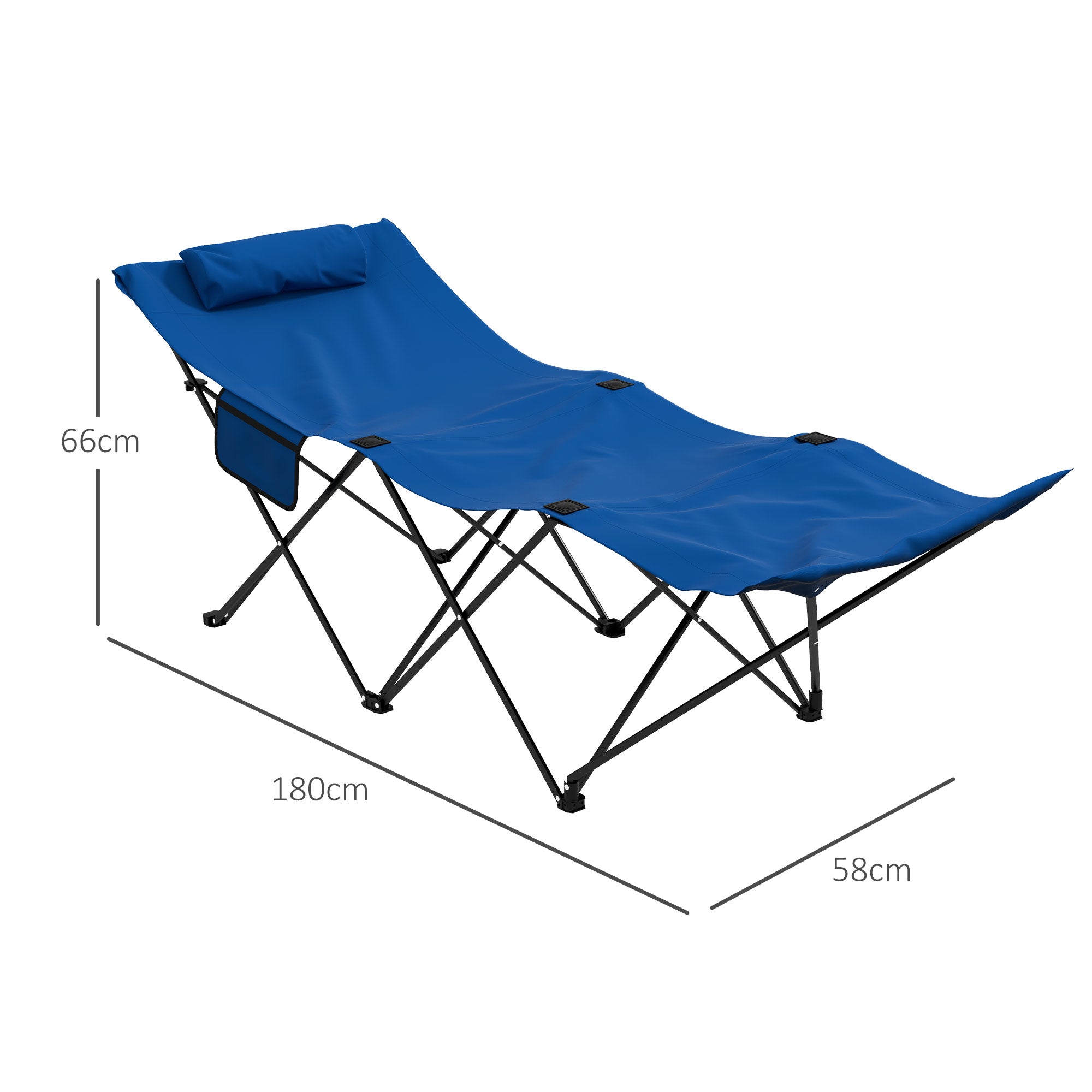 Outsunny Foldable Sun Lounger, Outdoor Tanning Sun Lounger Chair with Side Pocket, Headrest, Oxford Seat, for Beach, Yard, Patio, Dark Blue - North Peak Garden Furniture