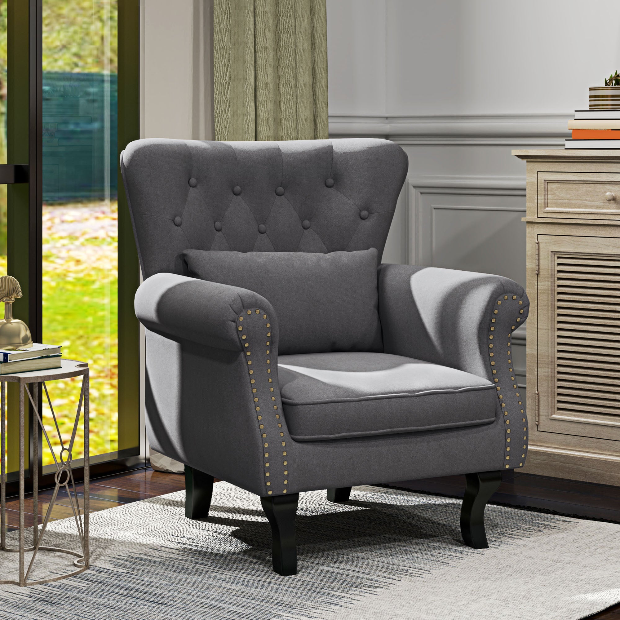 HOMCOM Chesterfield-Style Accent Chair - Grey - North Peak Garden Furniture