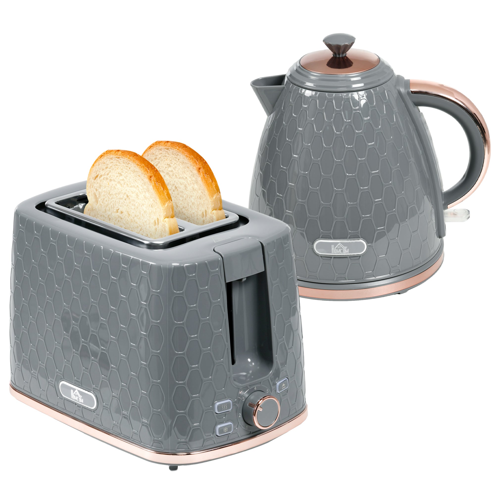 HOMCOM 1.7L 3000W Fast Boil Kettle & 2 Slice Toaster Set, Kettle and Toaster Set with Auto Shut Off, Browning Controls, Grey - North Peak Garden Furniture