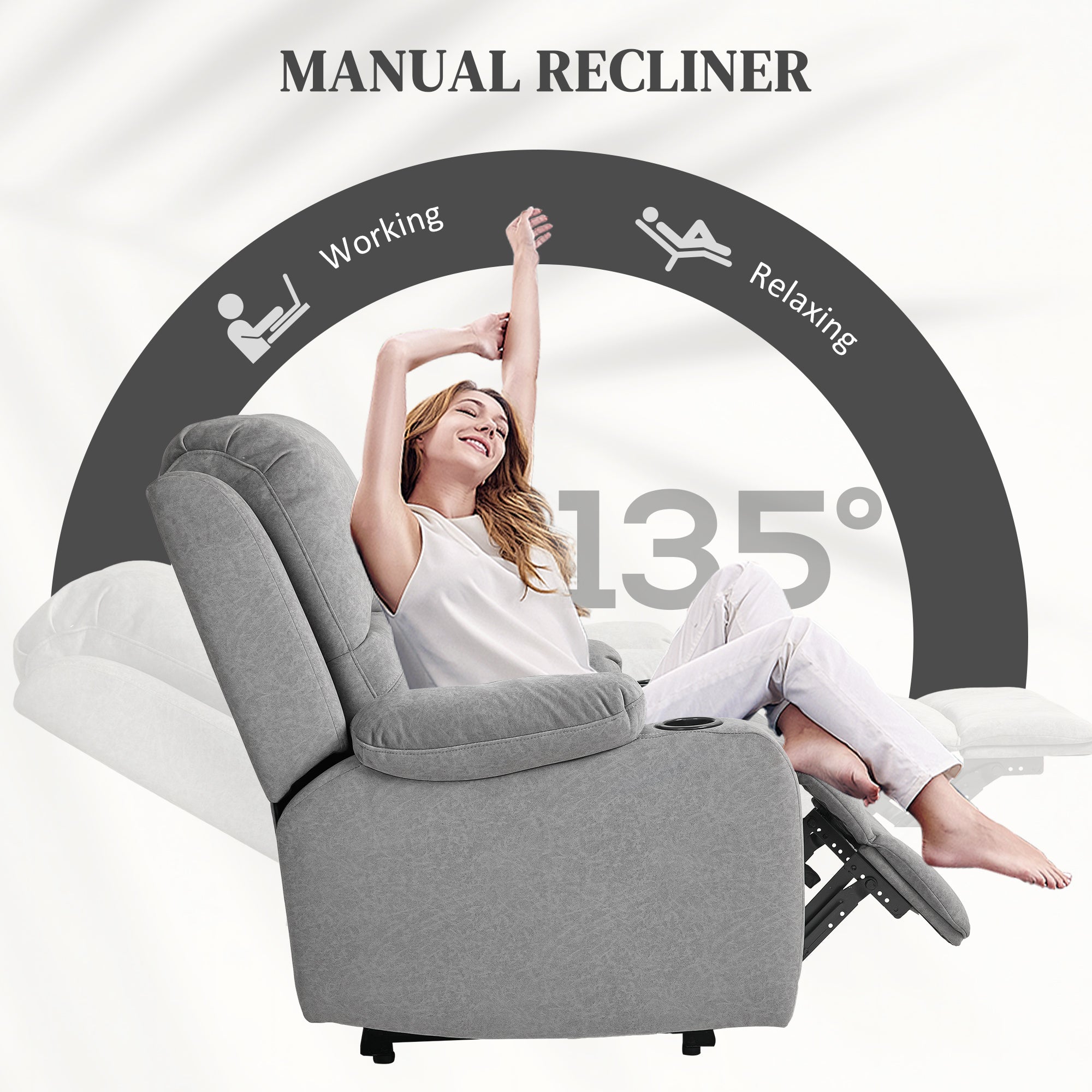 HOMCOM Microfibre Manual Reclining Armchair, with Footrest - Grey - North Peak Garden Furniture