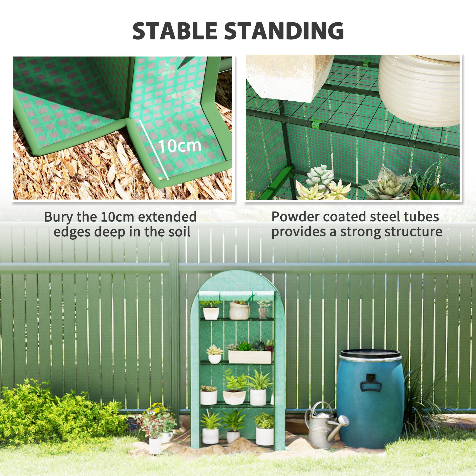 Outsunny 4 Tier Mini Greenhouse with Reinforced PE Cover, Portable Small Greenhouse with Roll-Up Door, 105 x 45 x 160cm, Green - North Peak Garden Furniture
