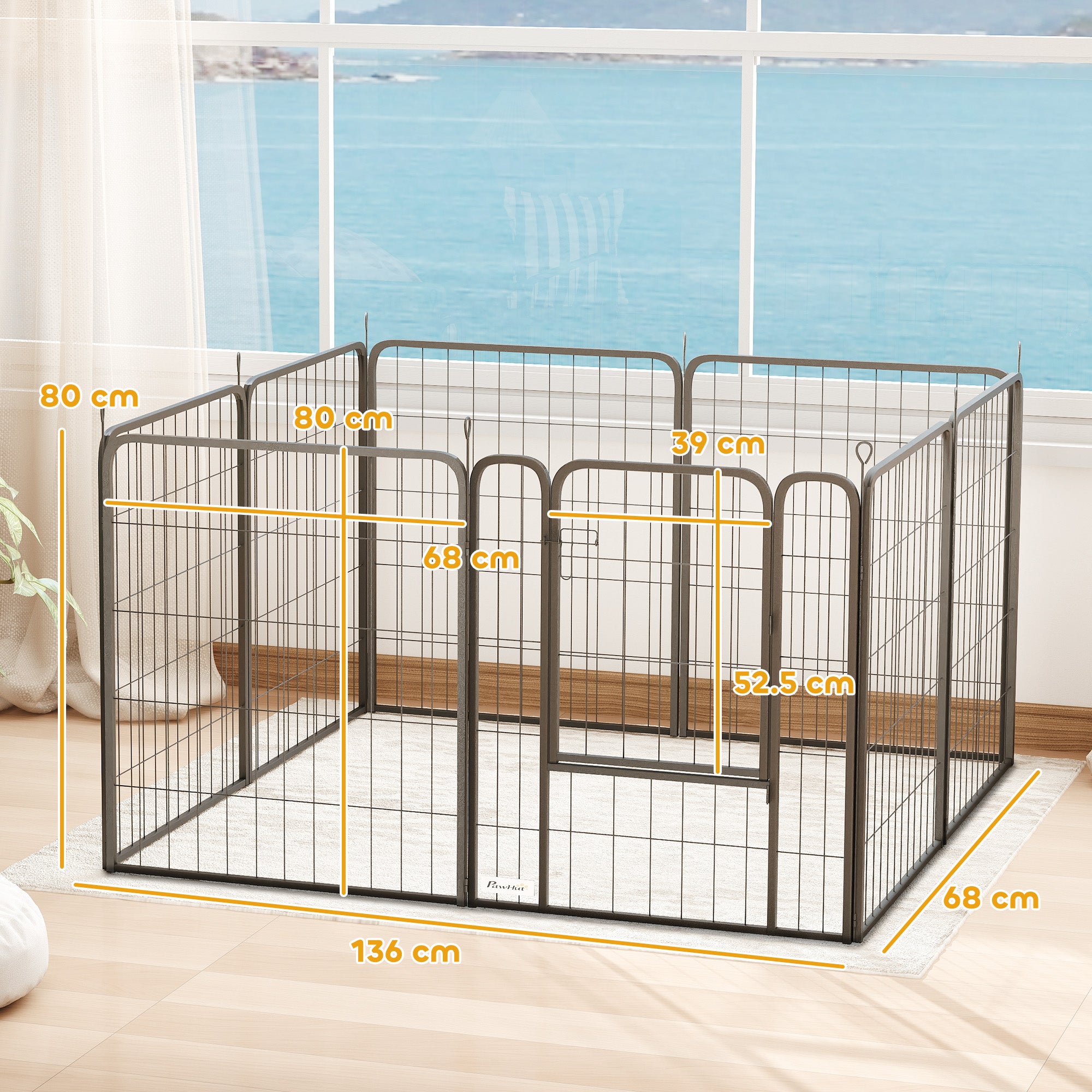 PawHut 8 Panels Heavy Duty Dog Playpen with Door Indoor Outdoor, for Medium Dogs, 80cm High - North Peak Garden Furniture