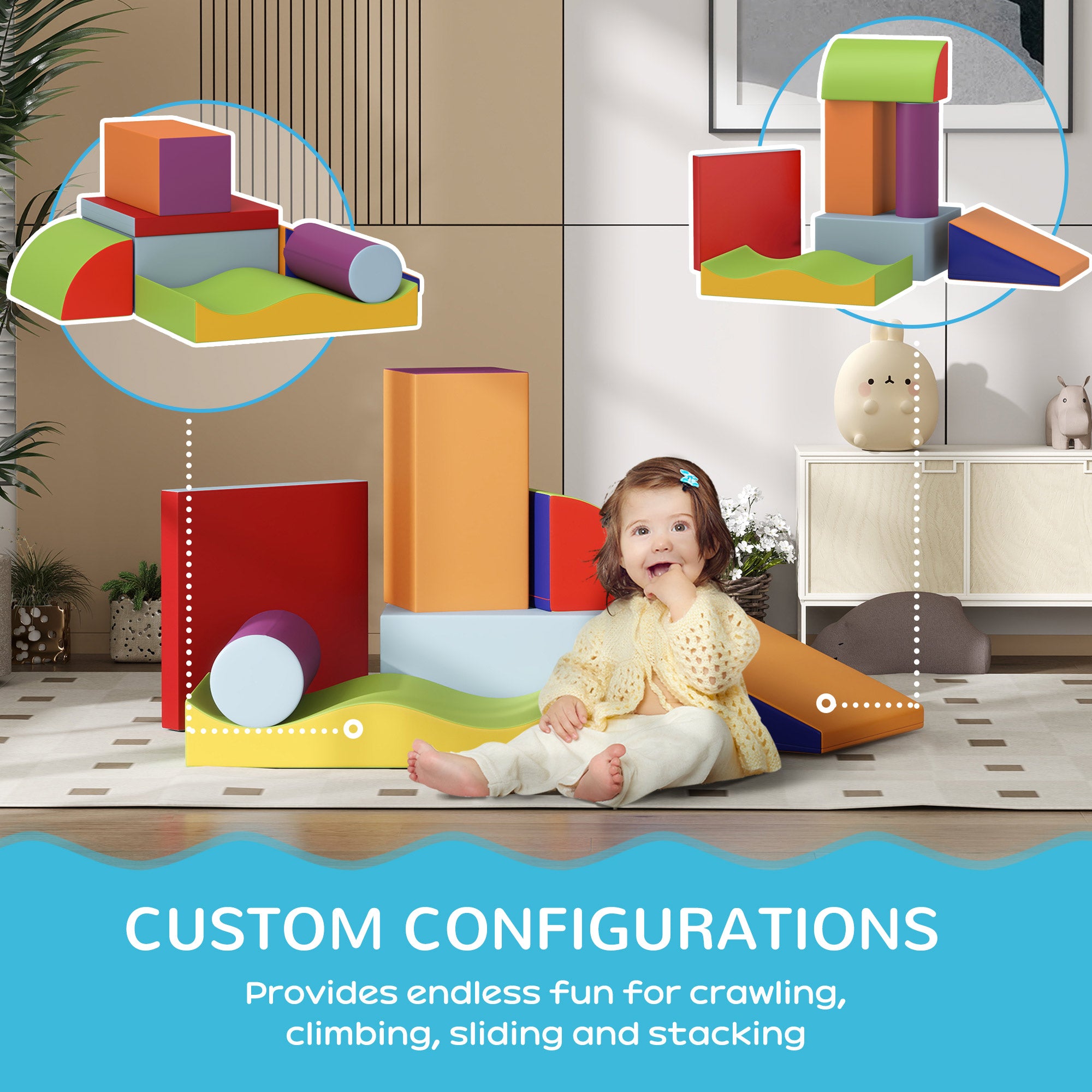 HOMCOM 7 Piece Soft Soft Play Set for Toddlers 1-3 Years, Blue - North Peak Garden Furniture
