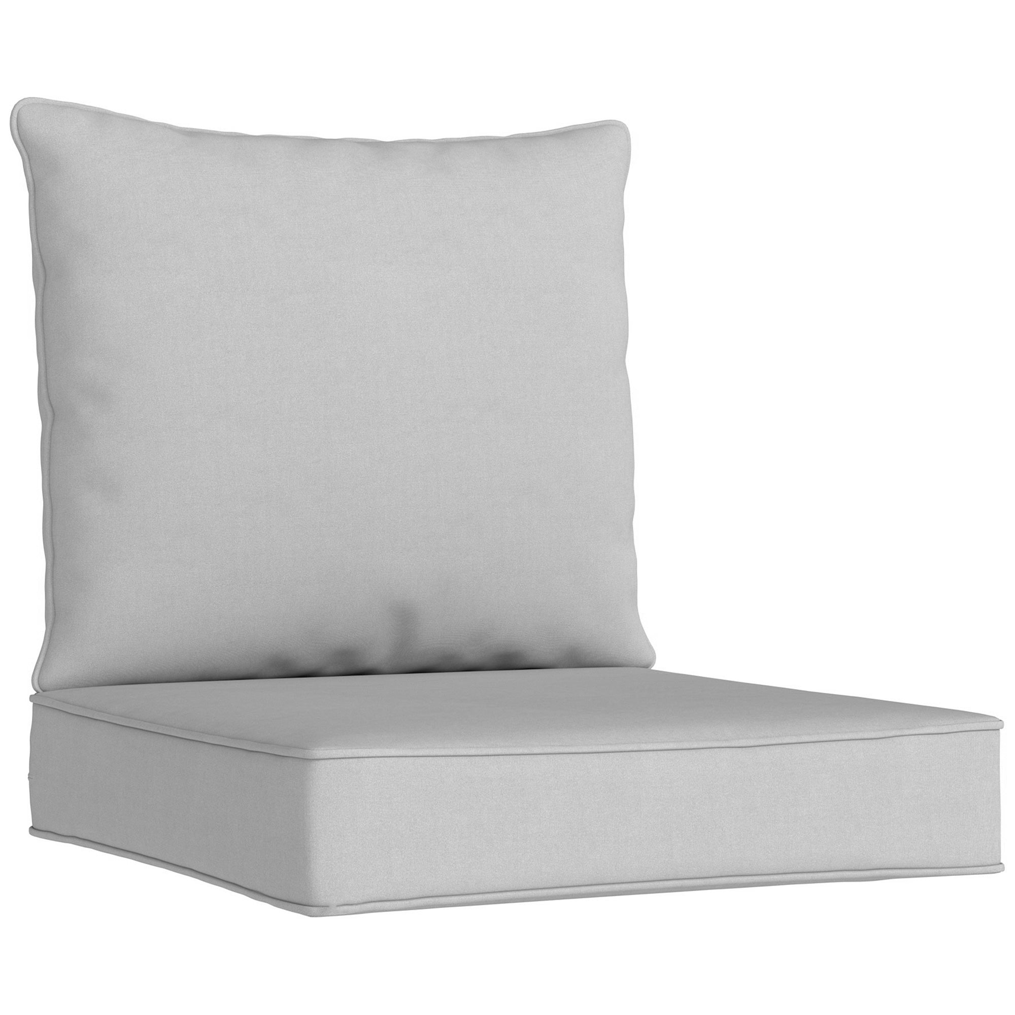 Outsunny Outdoor Seat and Back Cushion Set, 63L x 55W x 15Dcm Patio Deep Seating Chair Fade Resistant Replacement Cushion, Light Grey