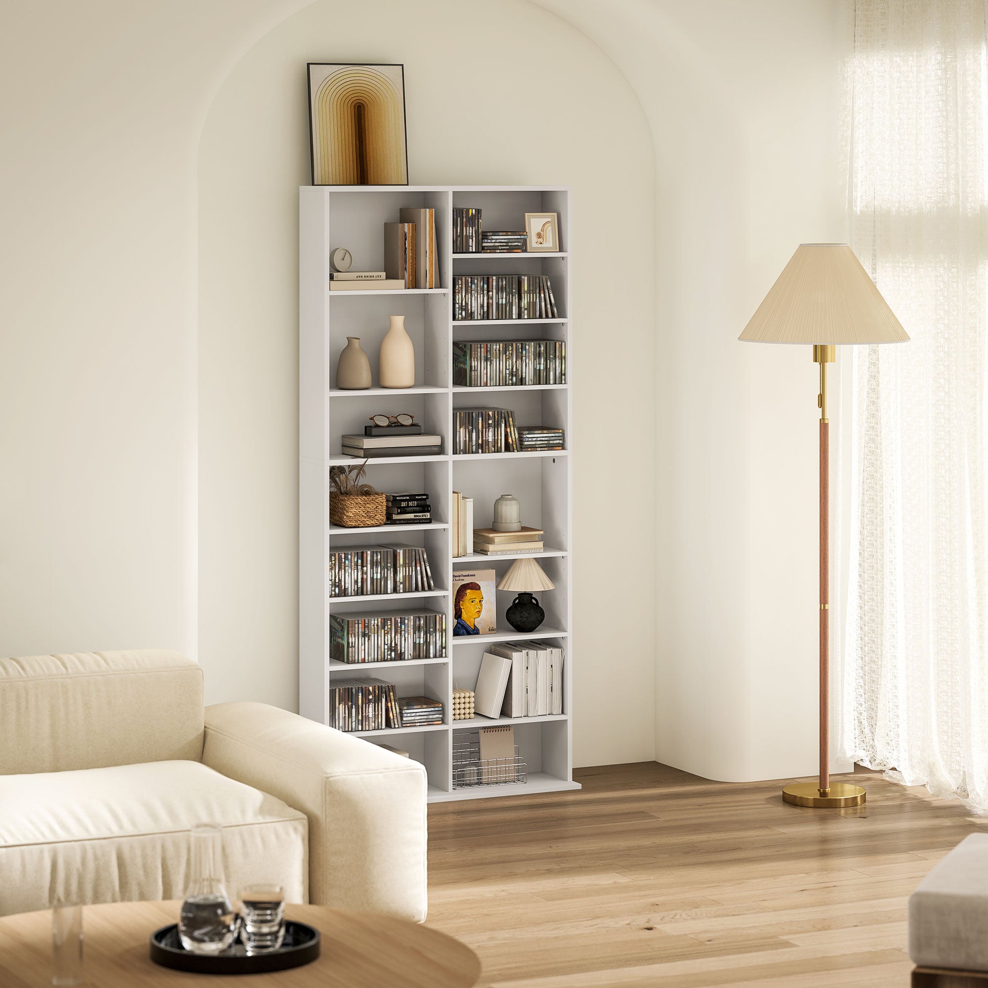 HOMCOM 640 CD Storage Tower - White - North Peak Garden Furniture