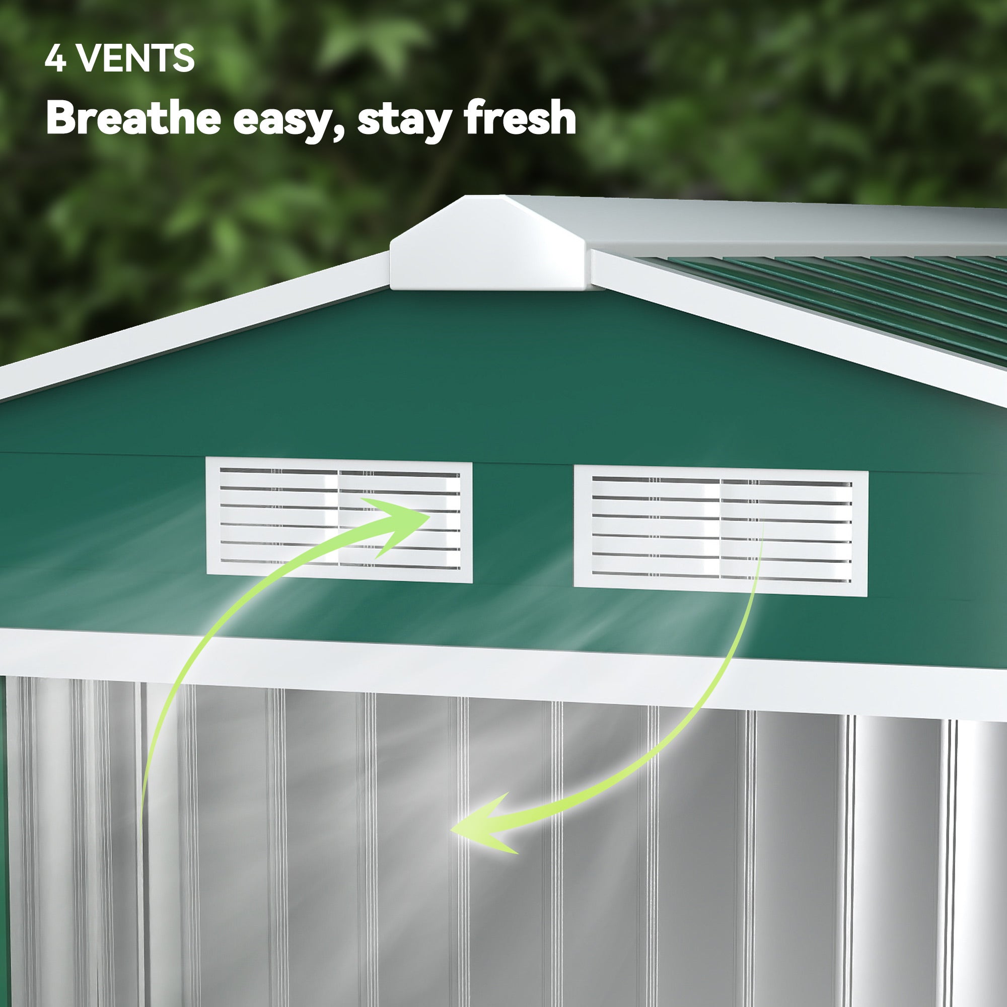 Outsunny 7 x 4ft Metal Garden Shed, Outdoor Storage Tool House with Ventilation Slots, Foundation Kit and Lockable Double Doors, Green