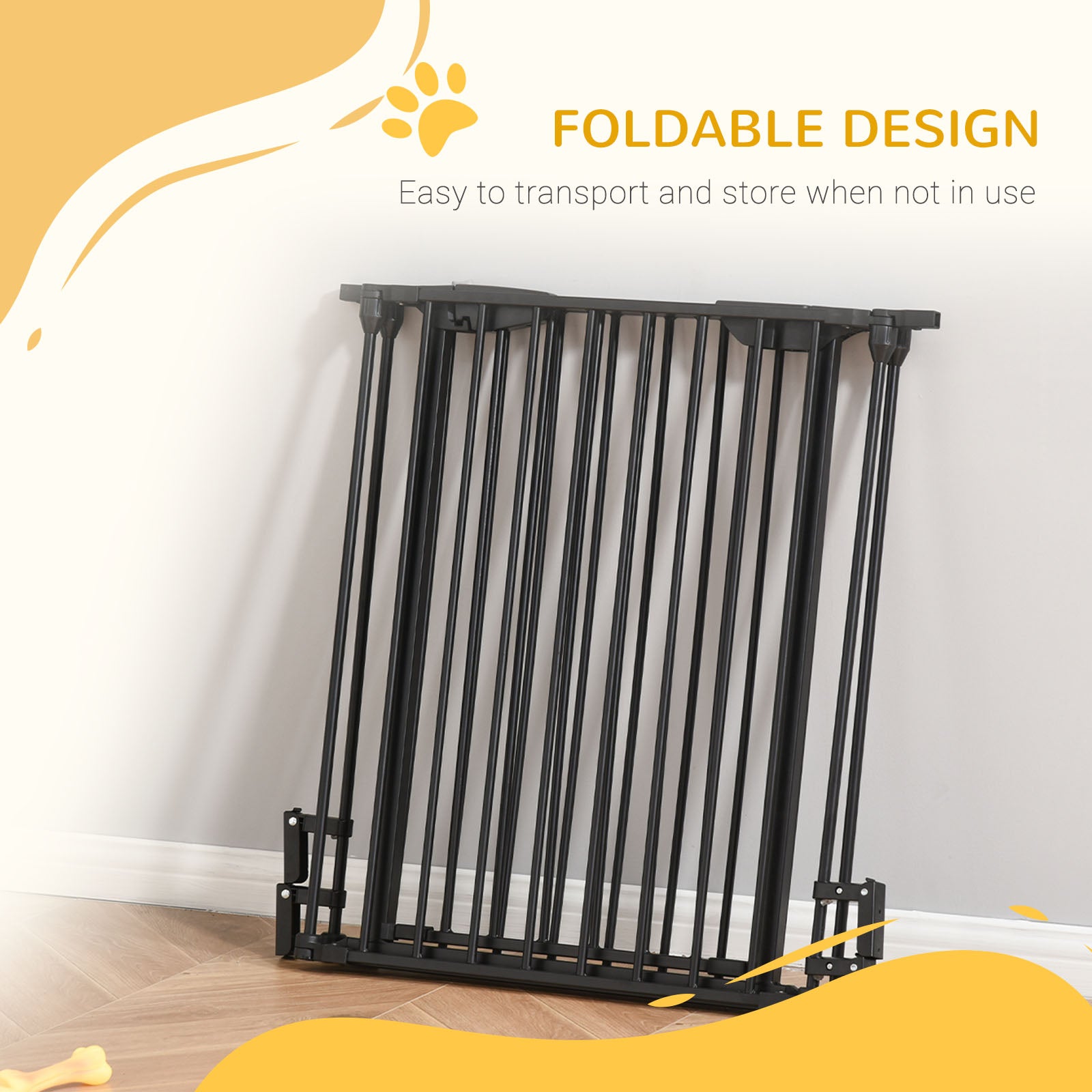 PawHut Pet Safety Gate, 3 Panels Playpen Fireplace, Metal Fence, Stair Barrier, Room Divider w/ Walk-Through Door - Black - North Peak Garden Furniture