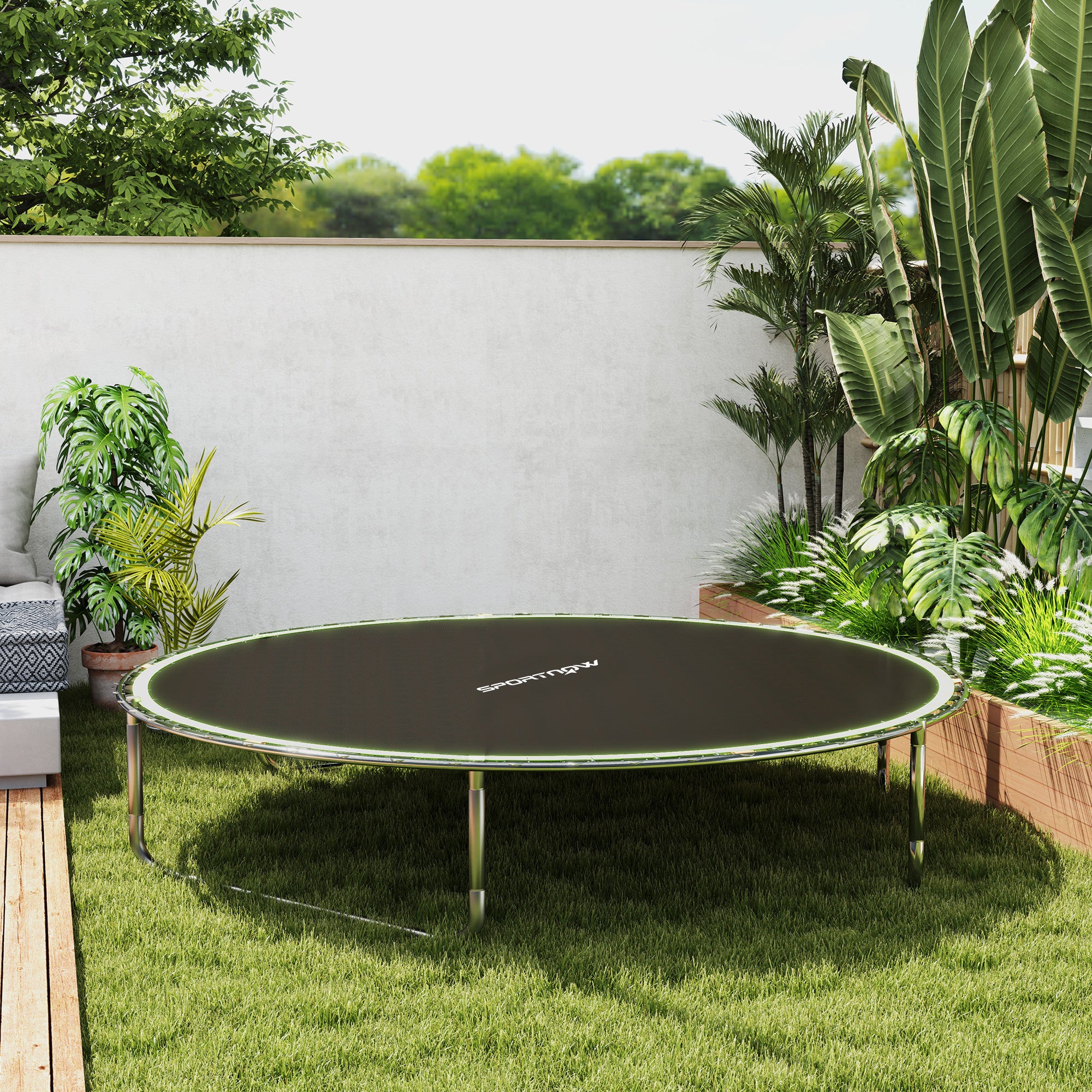 SPORTNOW Trampoline Replacement Mat with Spring Pull Tool, 54 V-Hooks, for 10ft Trampoline using 14cm Springs, Green - North Peak Garden Furniture