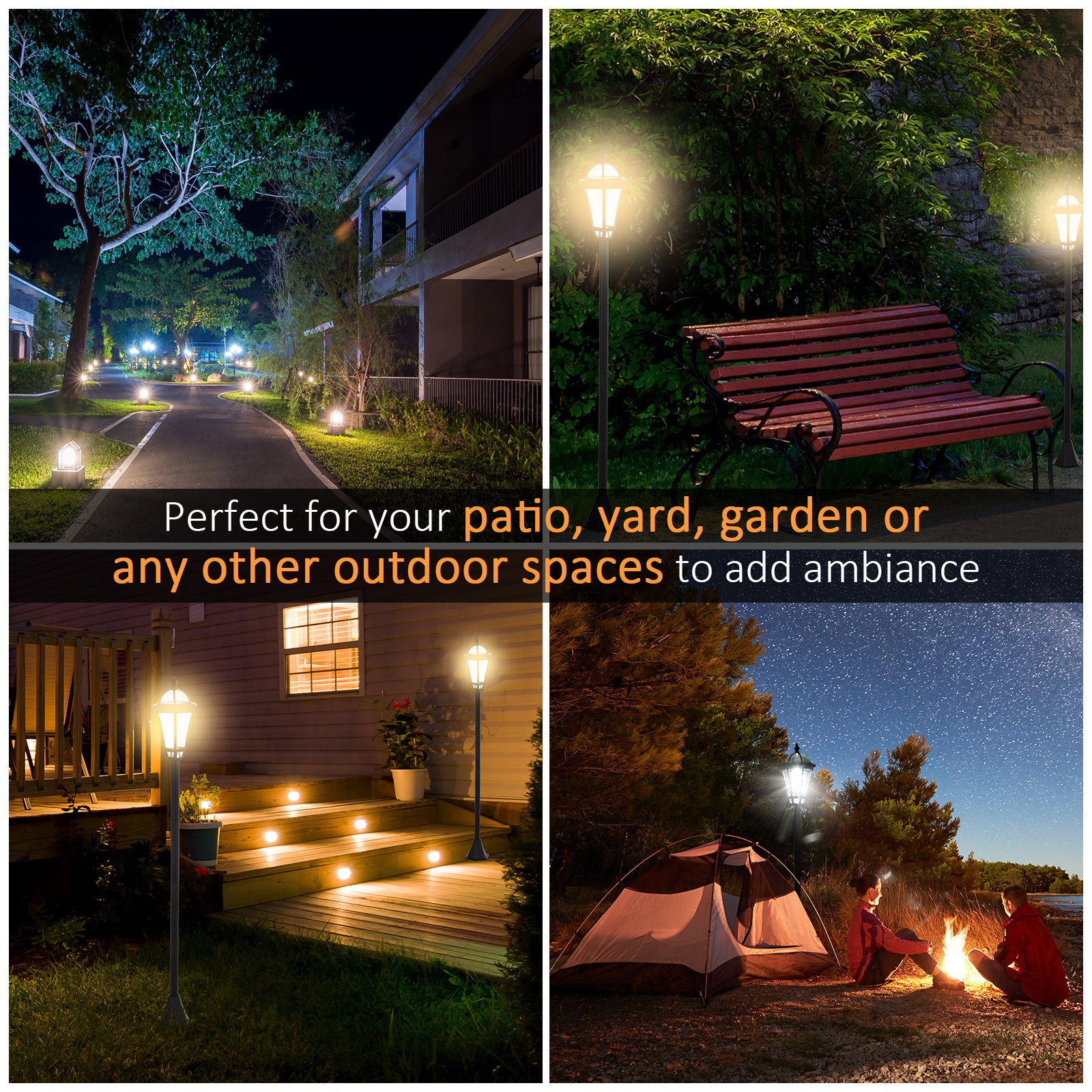 Outsunny Solar LED Garden Lamps: 2 Water-Resistant Lanterns for Patio Pathway, Auto Switch, Black