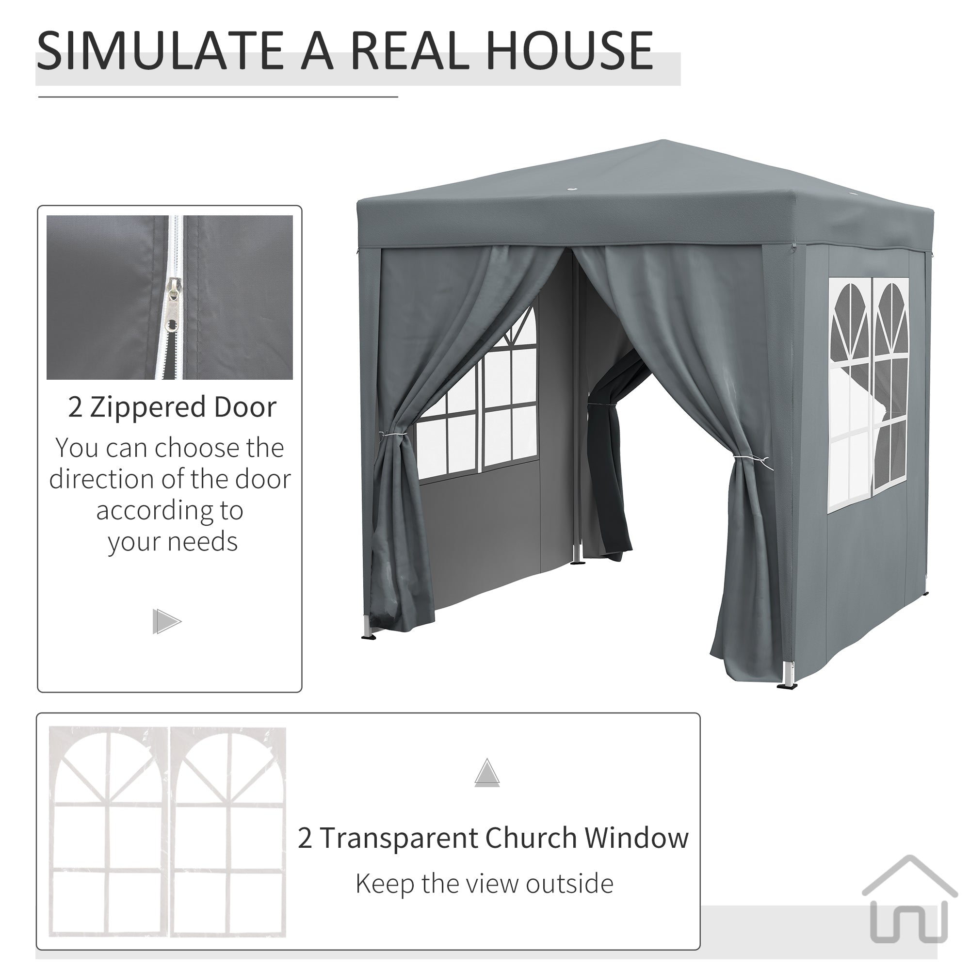 Outsunny Garden Pop Up Gazebo Marquee Party Tent Canopy with free Carrying Case, Removable 2 Walls, 2 Windows, 2m x 2m, Grey - North Peak Garden Furniture