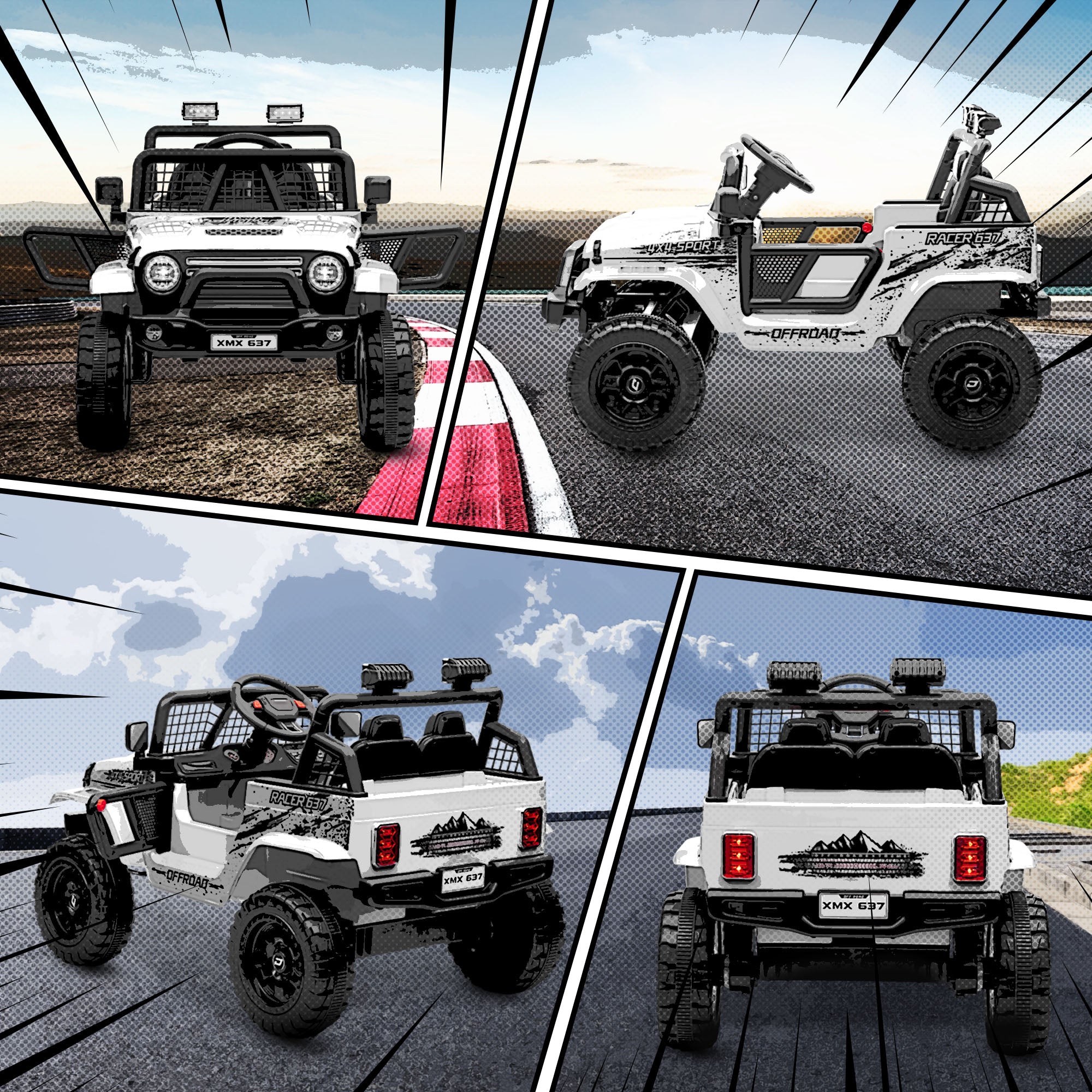 AIYAPLAY 12V Battery Powered Kids Ride On Car, Electric Truck w/ Spring Suspension, Remote, Music Horn Lights - White