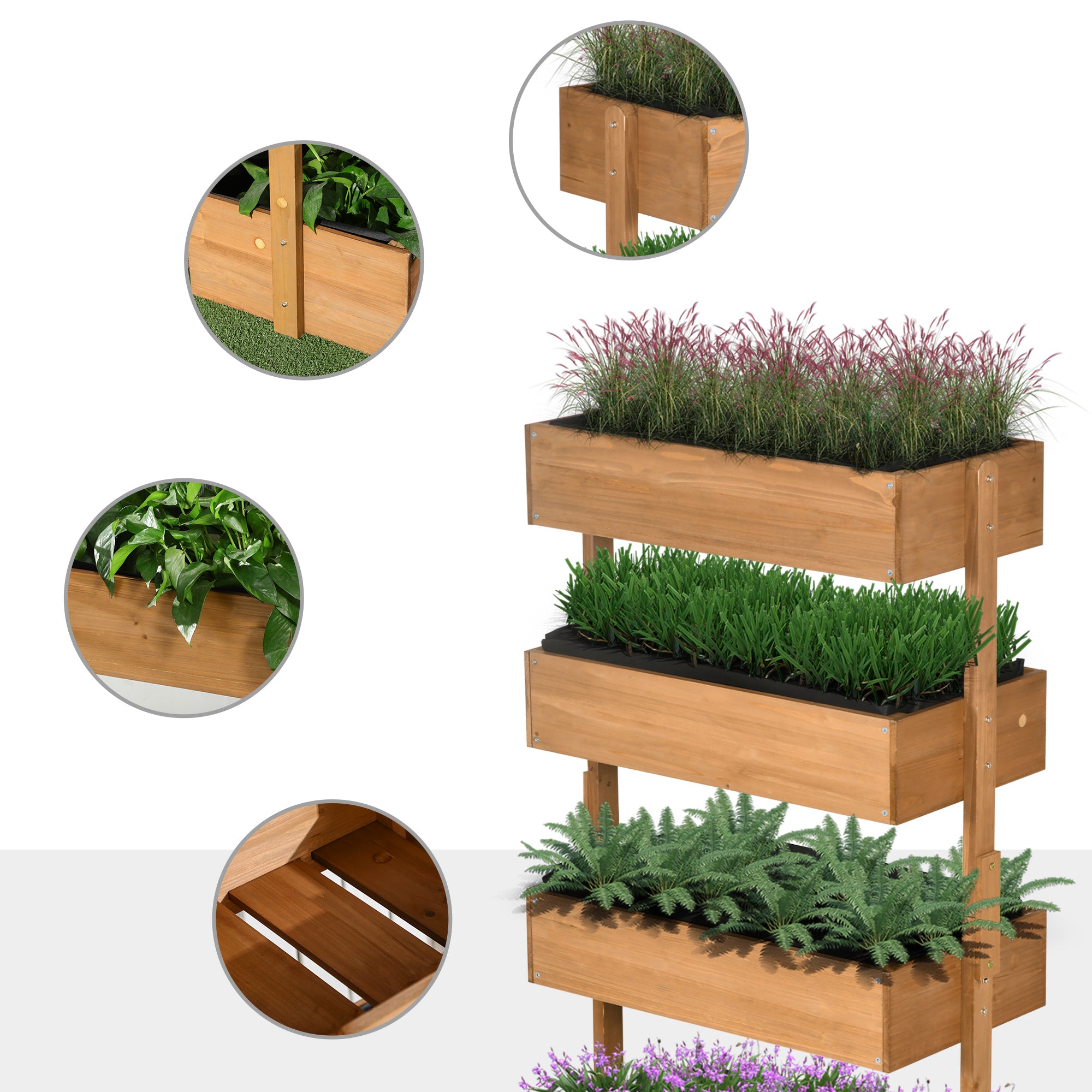 Outsunny 80cm x 45cm x 142cm 4-Tier Raised Garden Bed, Fir Wood Vertical Planter Box, Freestanding Elevated Plant Stand for Indoor Outdoor Use, Orange - North Peak Garden Furniture