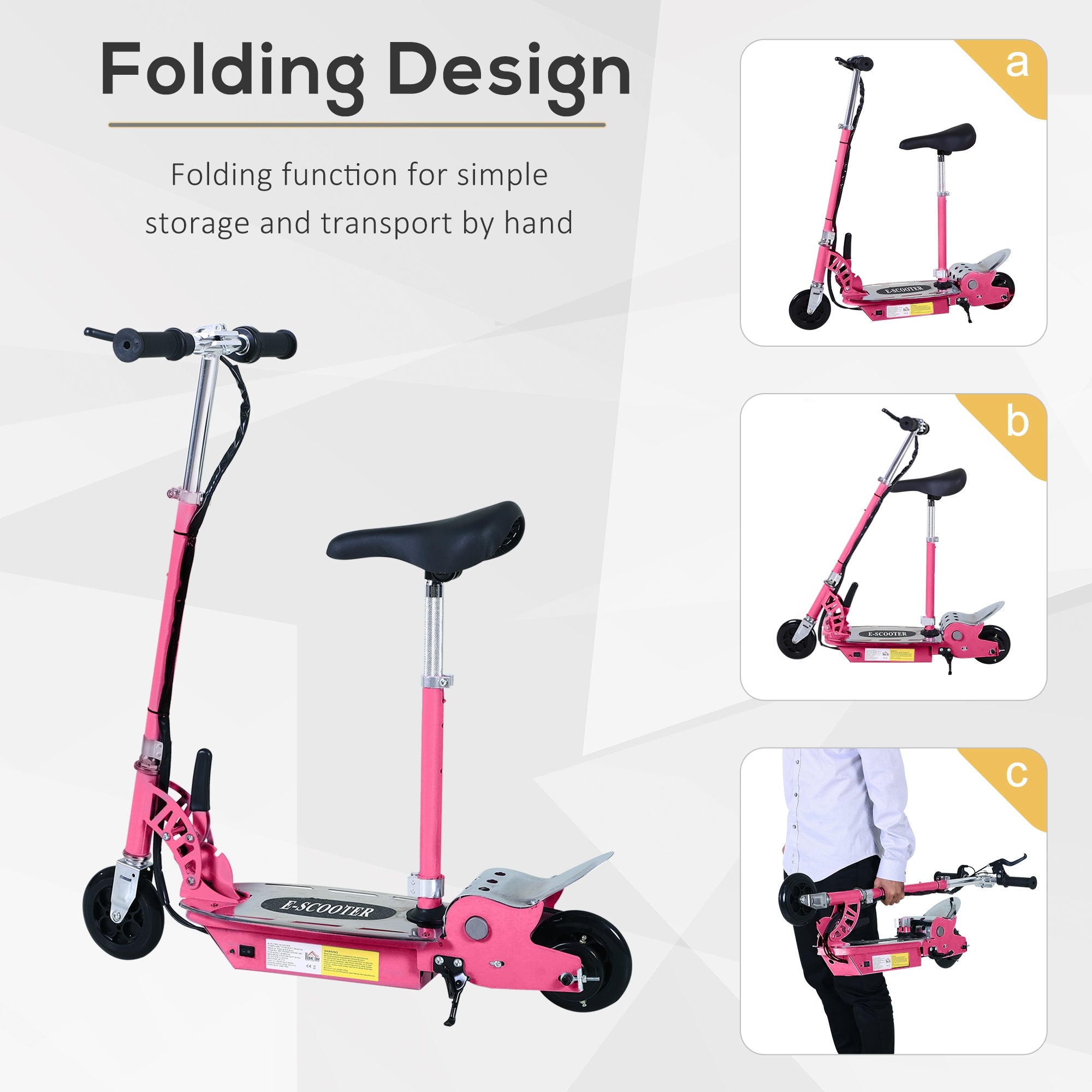 HOMCOM 120W Foldable Powered Scooters with 24V Rechargeable Battery, Adjustable Ride on Toy (Pink) - North Peak Garden Furniture
