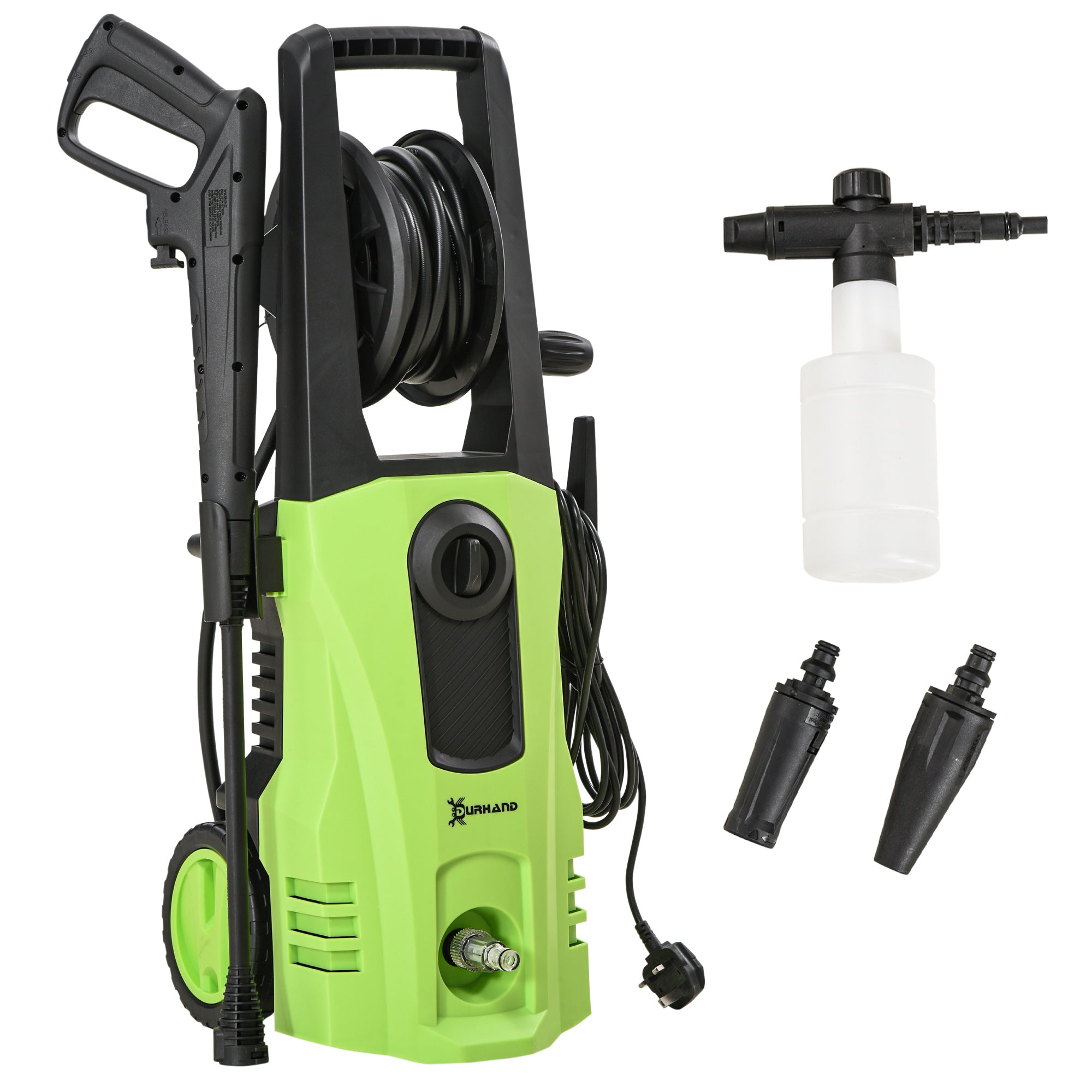 DURHAND 1800W High Pressure Washer, 150 Bar Pressure, 510 L/h Flow, High-Performance Portable Power Jet Wash Cleaner Green