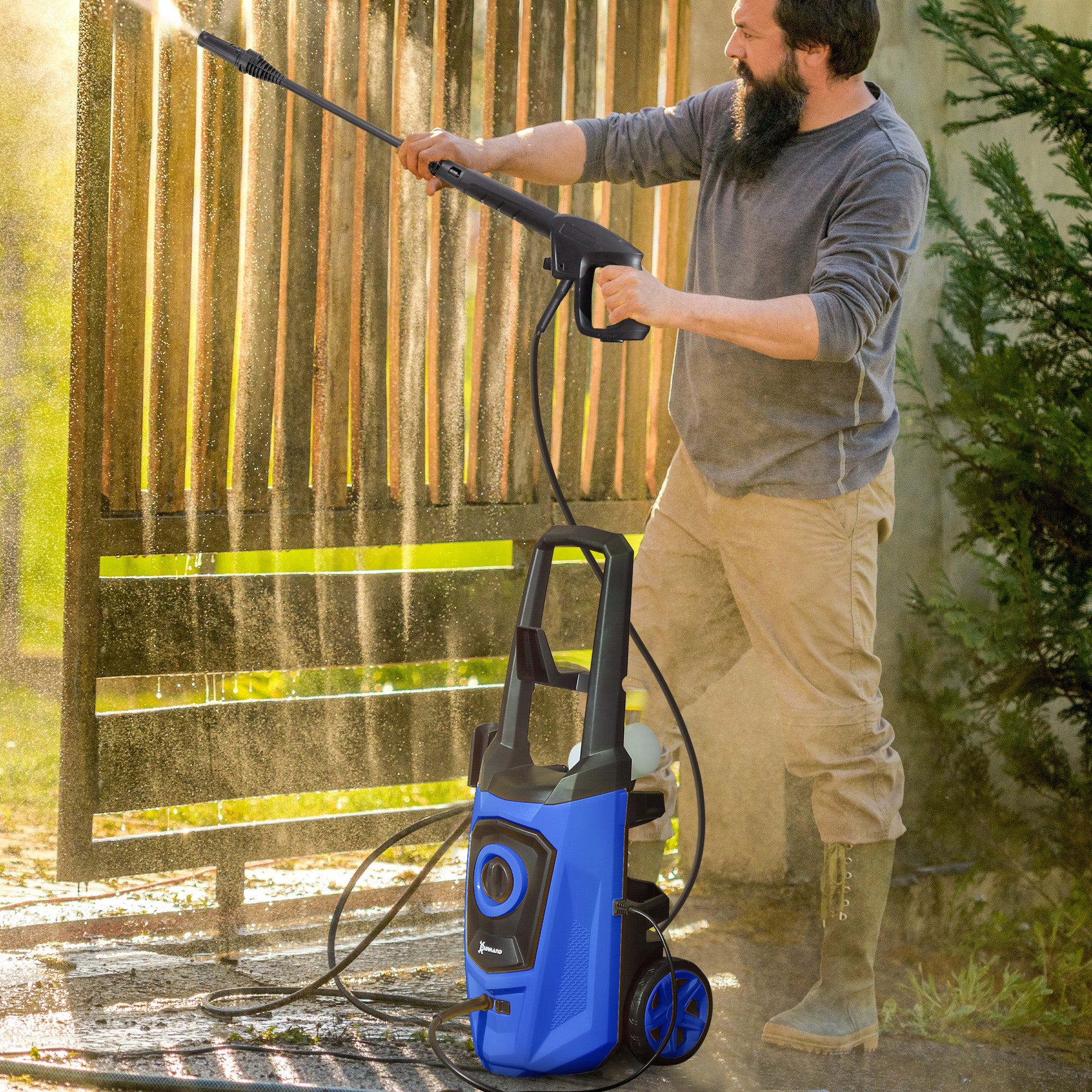 DURHAND 1800W High Pressure Washer, 150 Bar Pressure, 510 L/h Flow, High-Performance Portable Power Jet Wash Cleaner Blue - North Peak Garden Furniture