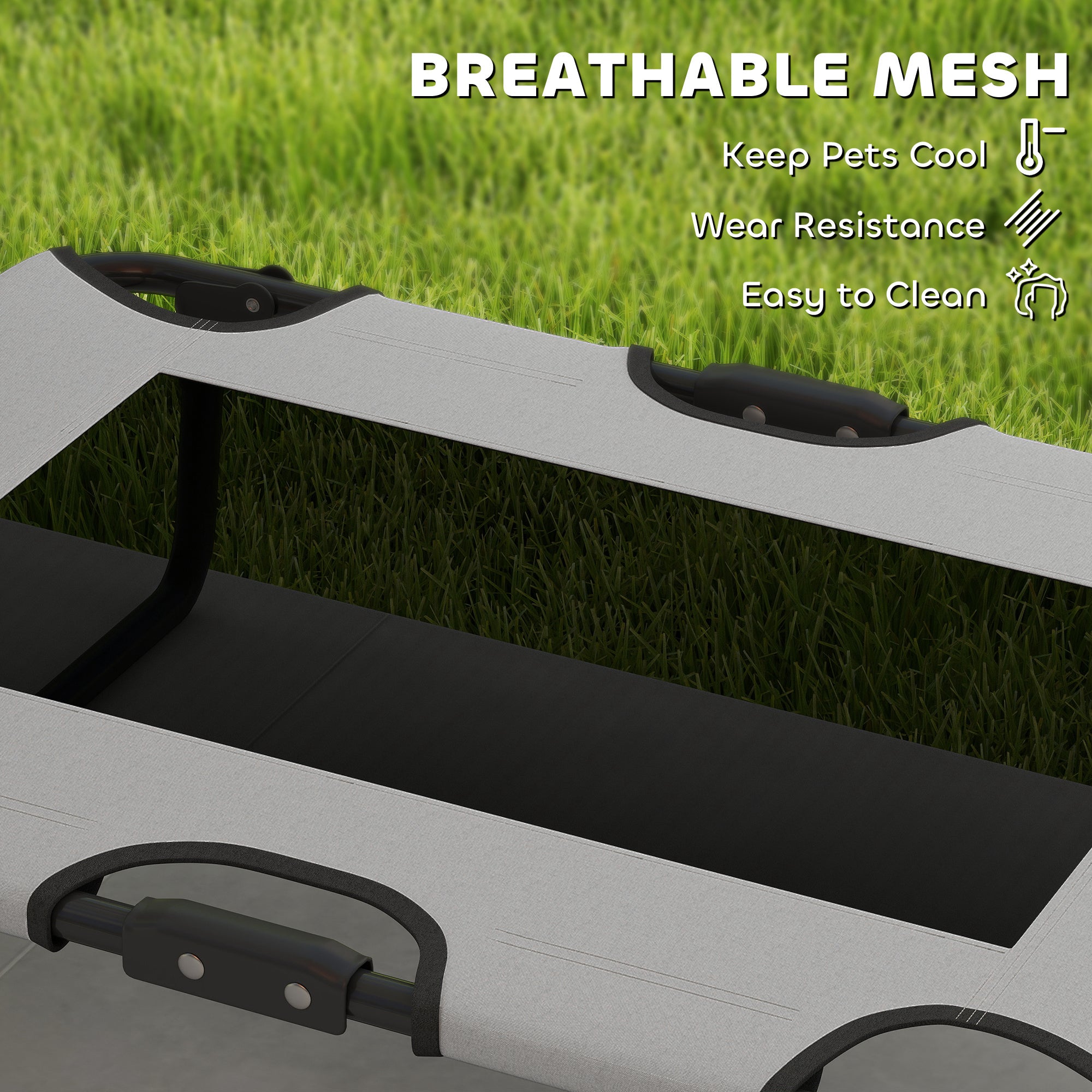 PawHut Portable Raised Dog Bed, Elevated Pet Cot with Breathable Mesh for Indoor Outdoor, for Small Medium Dogs, Light Grey - North Peak Garden Furniture