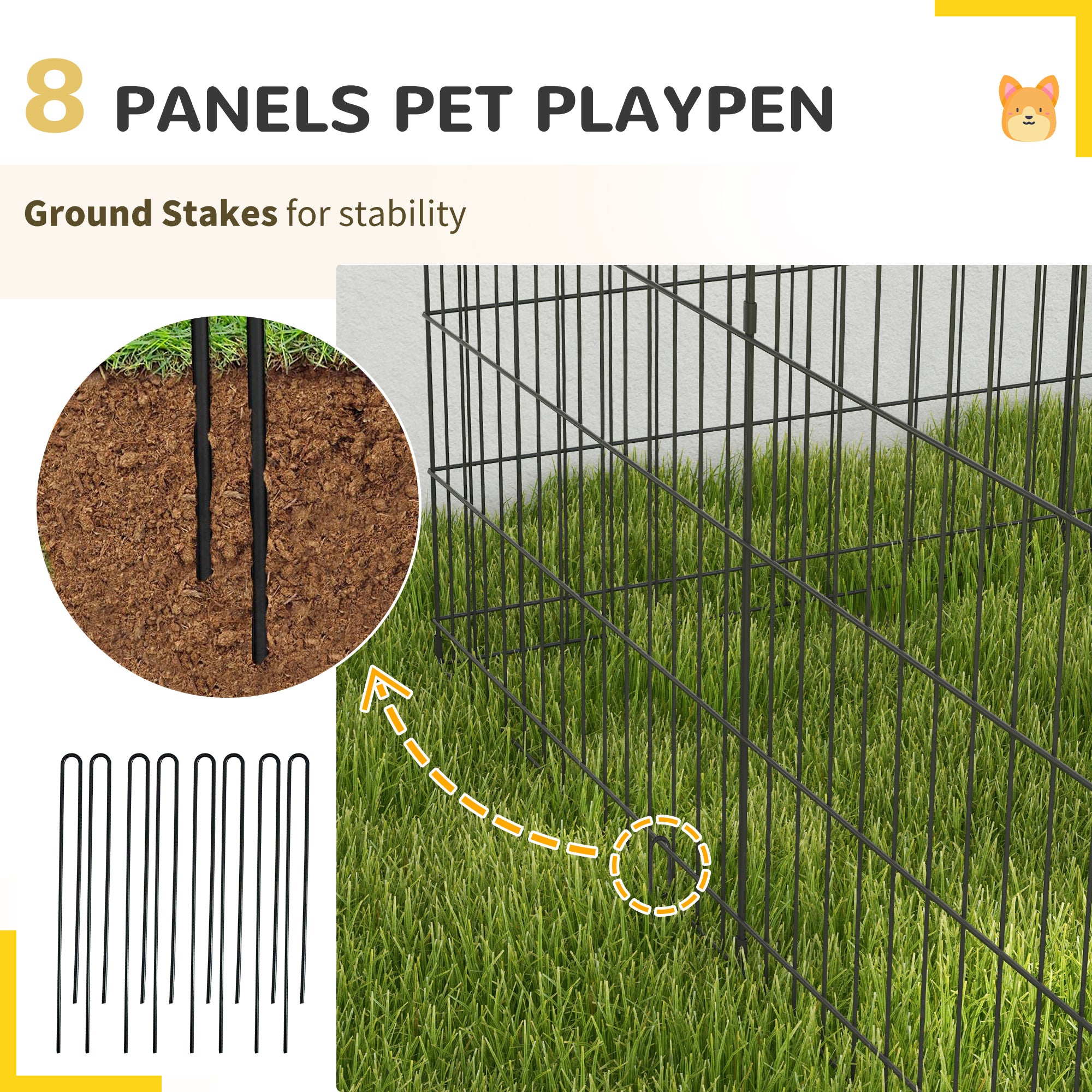 PawHut 8 Panel DIY Dog Pen with Door, for Dogs, Small Animals, Indoor/Outdoor Use, 91cm High - North Peak Garden Furniture