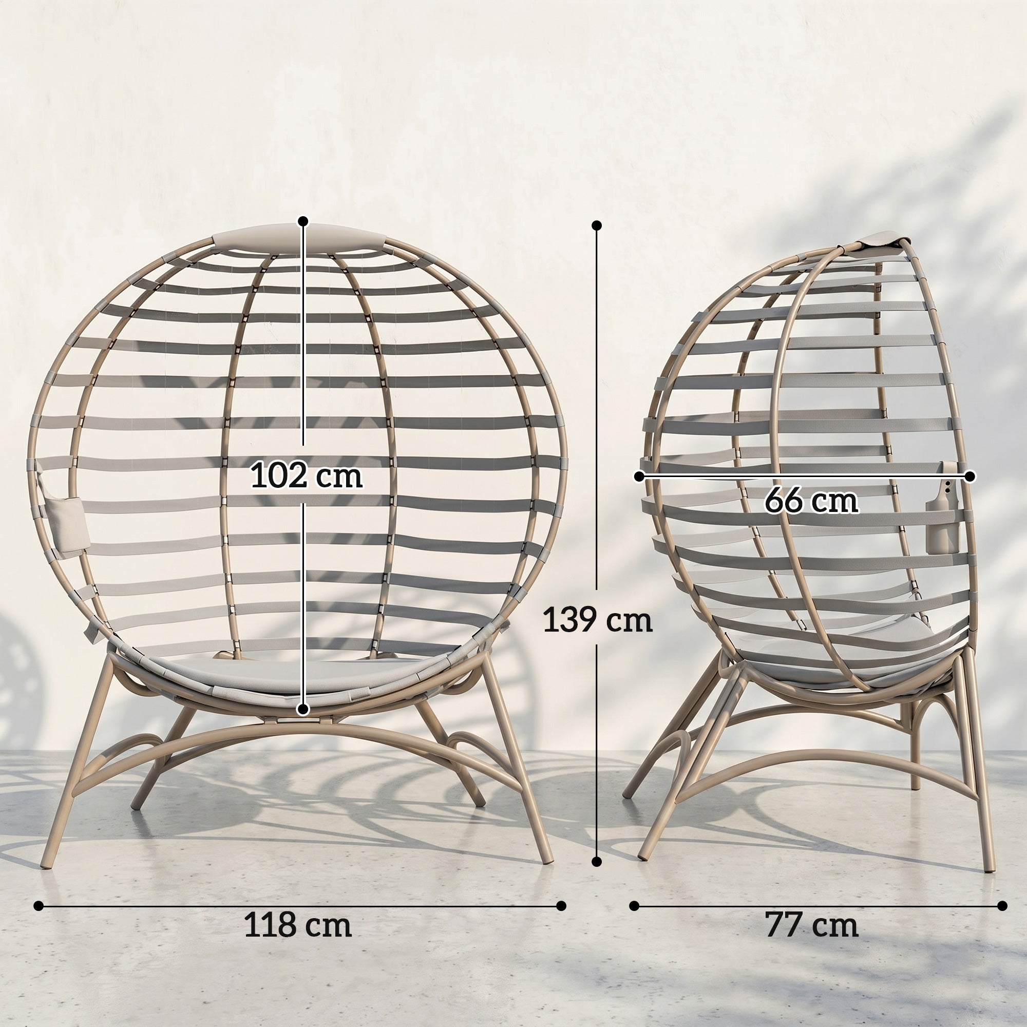 Outsunny Egg Chair with Cushion & Side Pocket - Light Grey