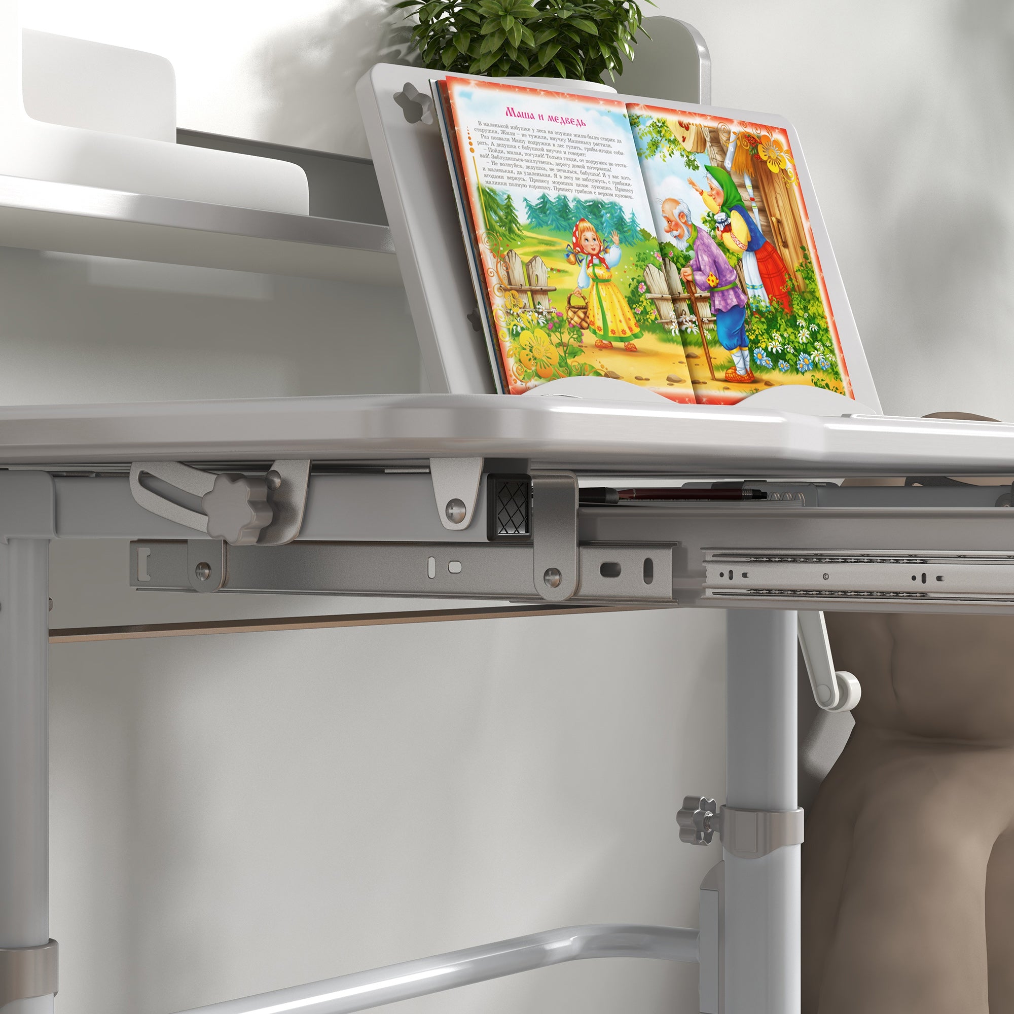ZONEKIZ Height Adjustable Kids Study Table and Chair Set, with Drawer, Storage Shelf, 80 x 54.5 x 104 cm, Grey - North Peak Garden Furniture