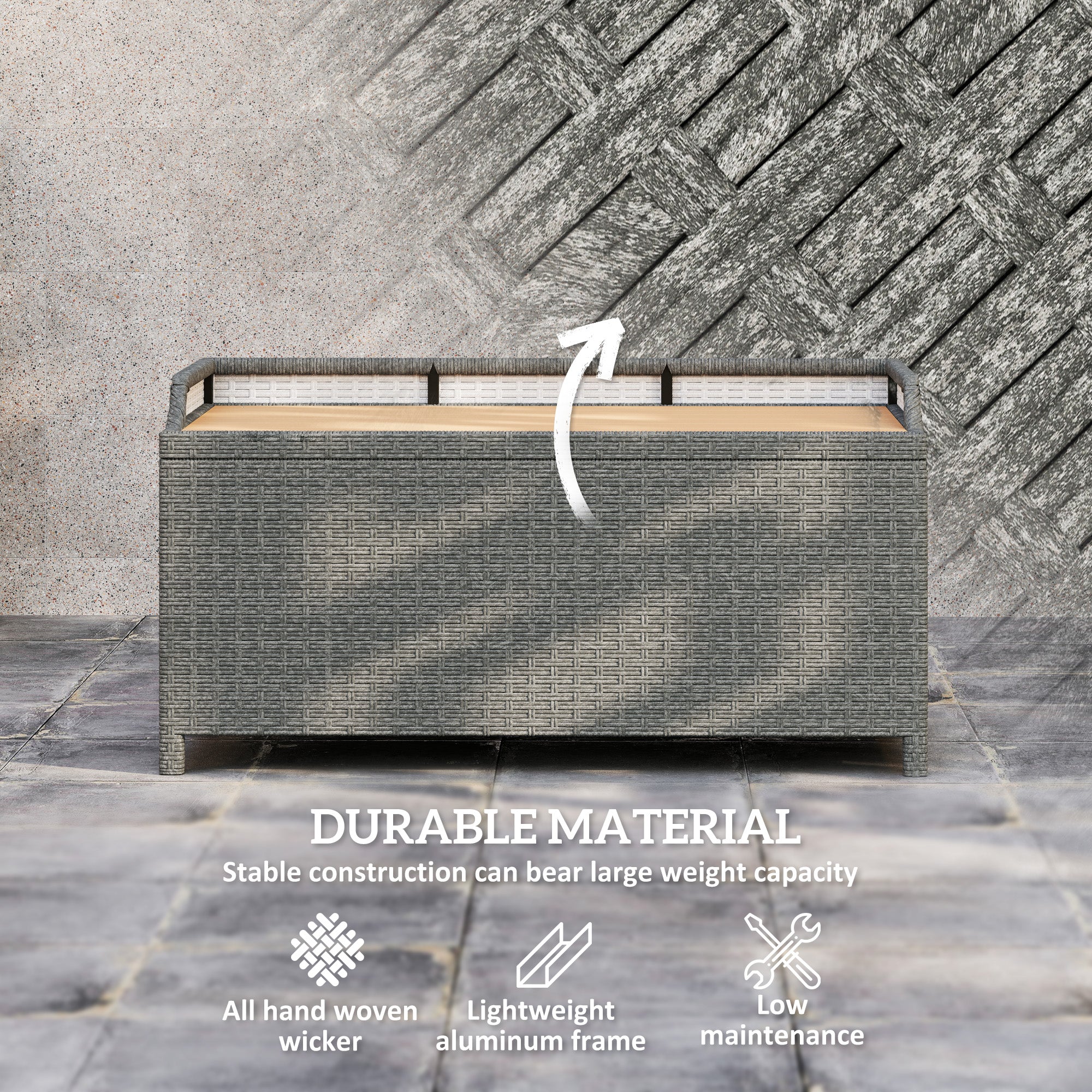 Outsunny 130 L Rattan Garden Storage Box, with Seat - Grey - North Peak Garden Furniture