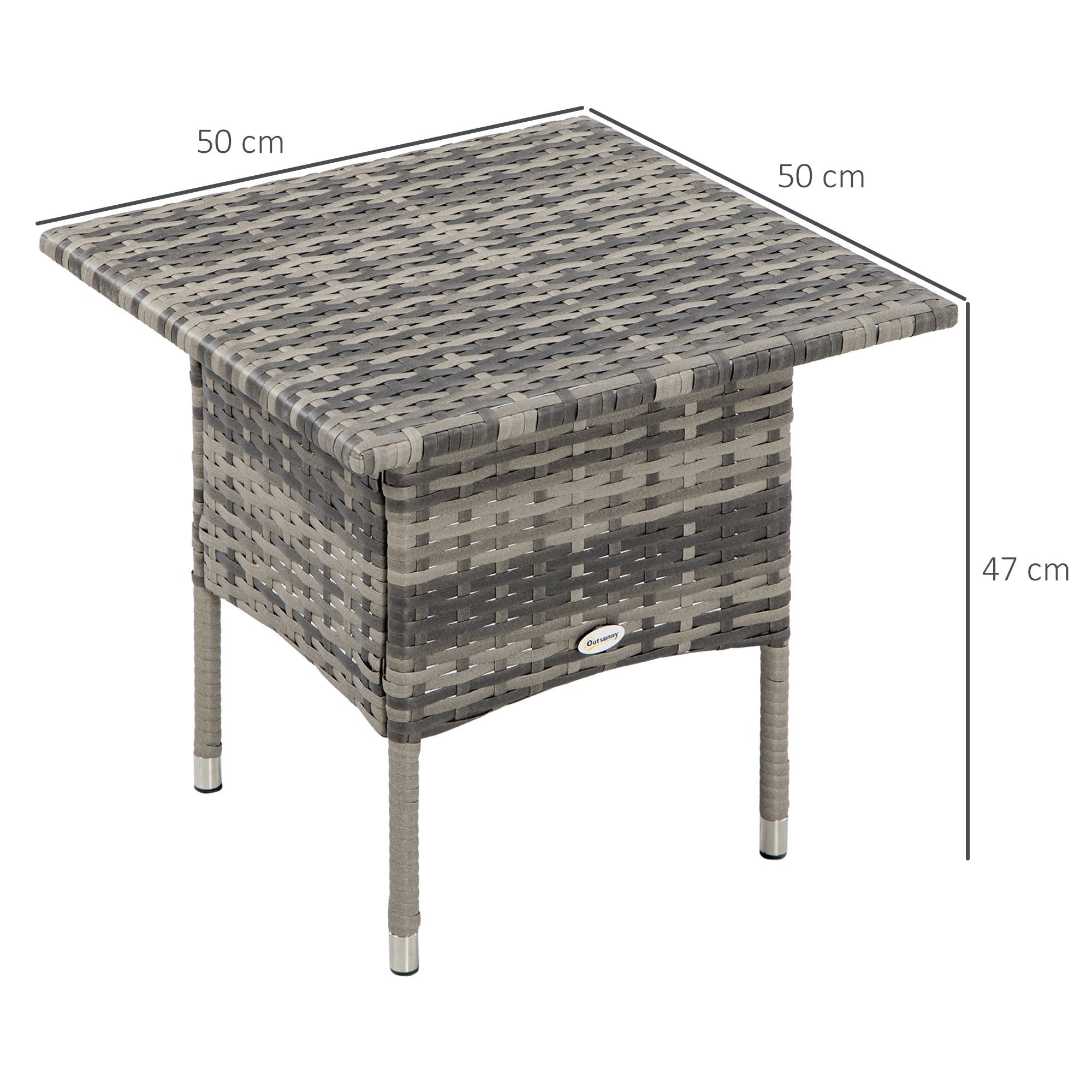 Outsunny Rattan Side Table, Outdoor Coffee Table with Plastic Board Under the Full Woven Table Top for Patio, Garden, Balcony, Mixed Grey - North Peak Garden Furniture
