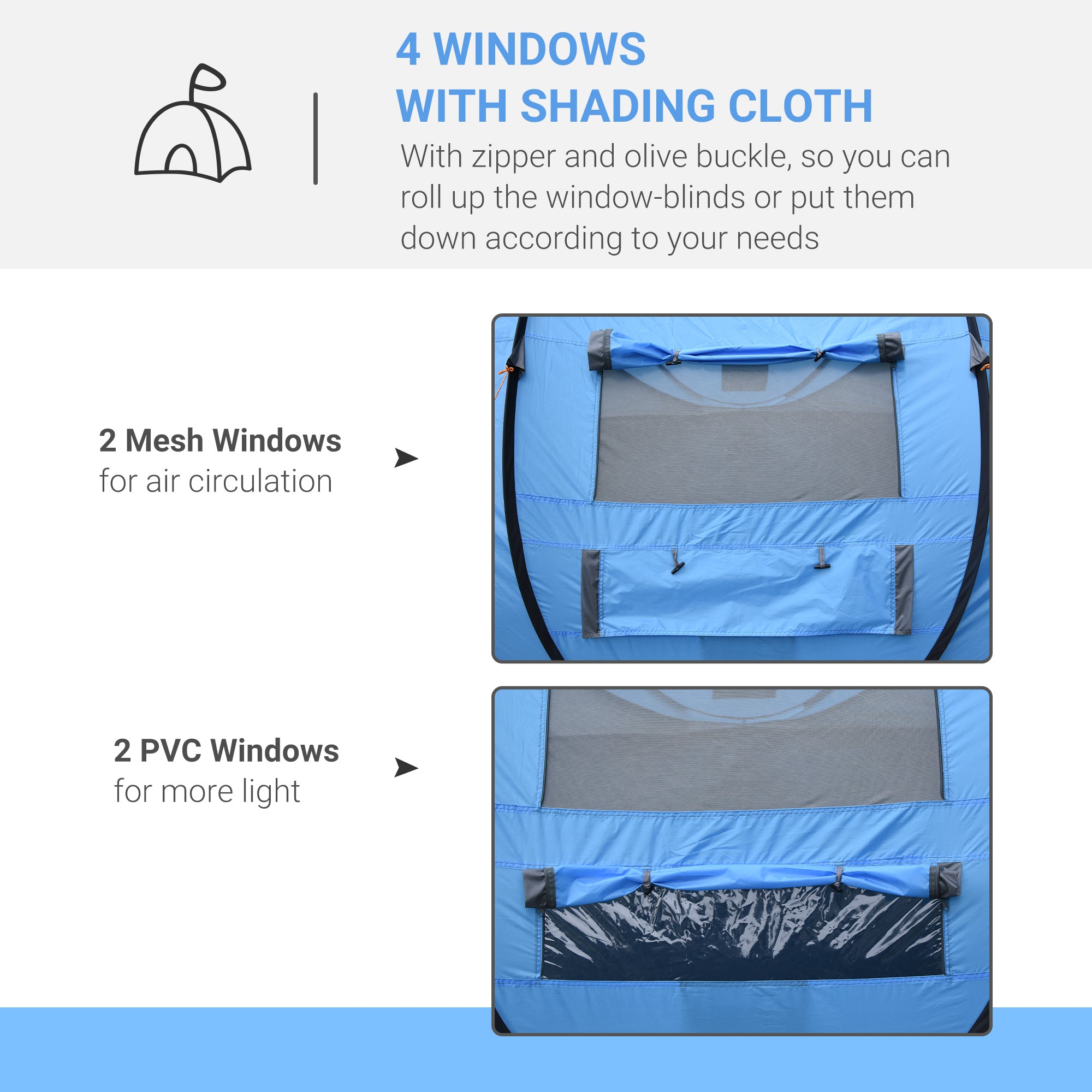 Outsunny 4-5 Person Pop-up Camping Tent Waterproof Family Tent w/ 2 Mesh Windows & PVC Windows Portable Carry Bag for Outdoor Trip, Sky Blue - North Peak Garden Furniture