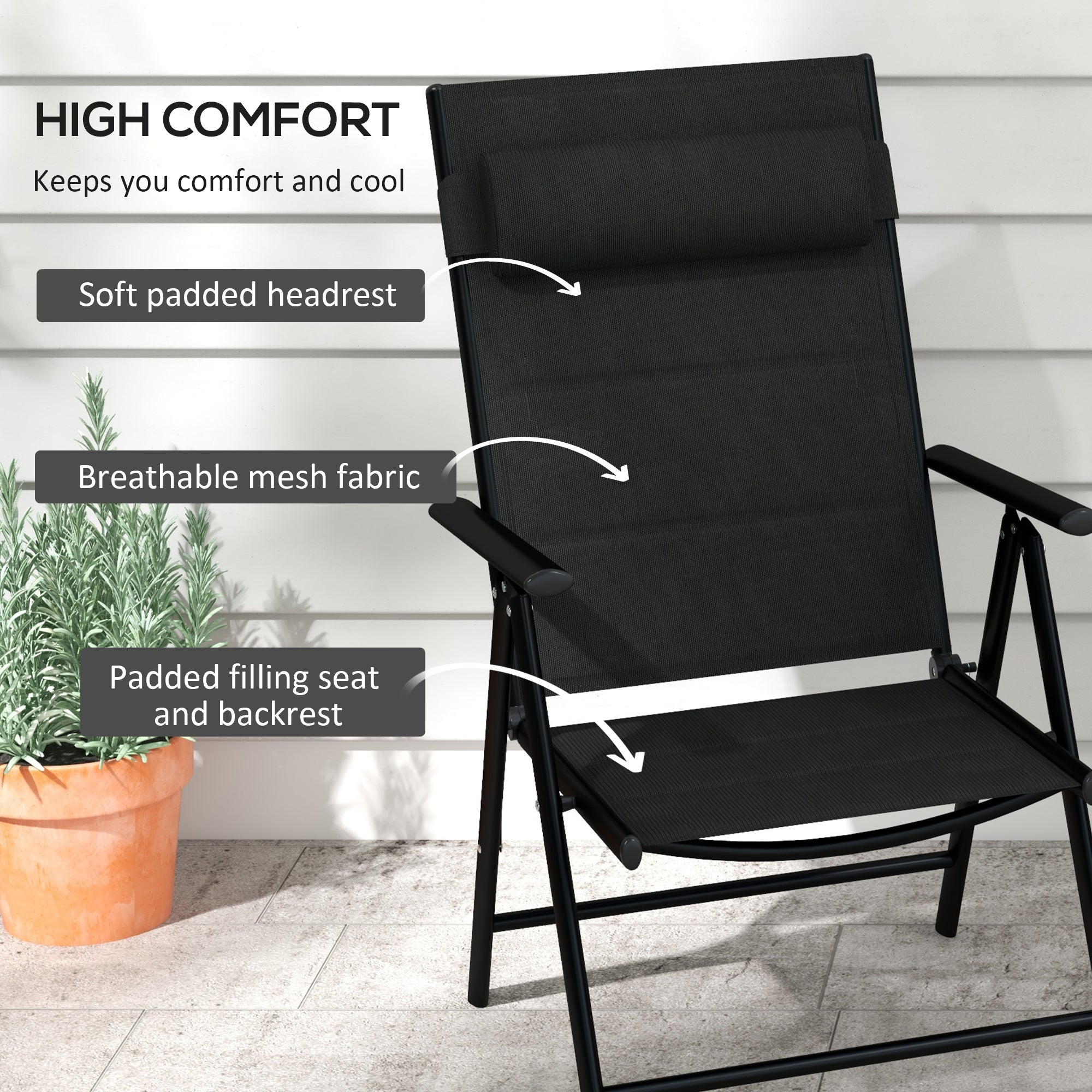 Outsunny Set of Two Padded Garden Chairs - Black - North Peak Garden Furniture