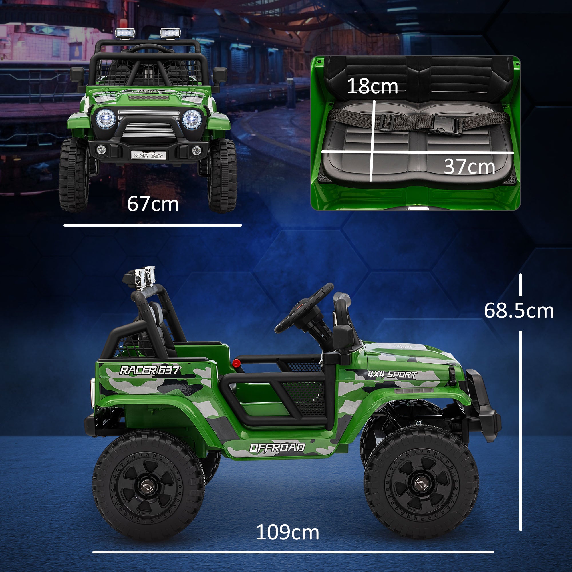 AIYAPLAY 12V Battery Powered Kids Ride On Car, Electric Truck w/ Spring Suspension, Remote, Music Horn Lights - Green - North Peak Garden Furniture