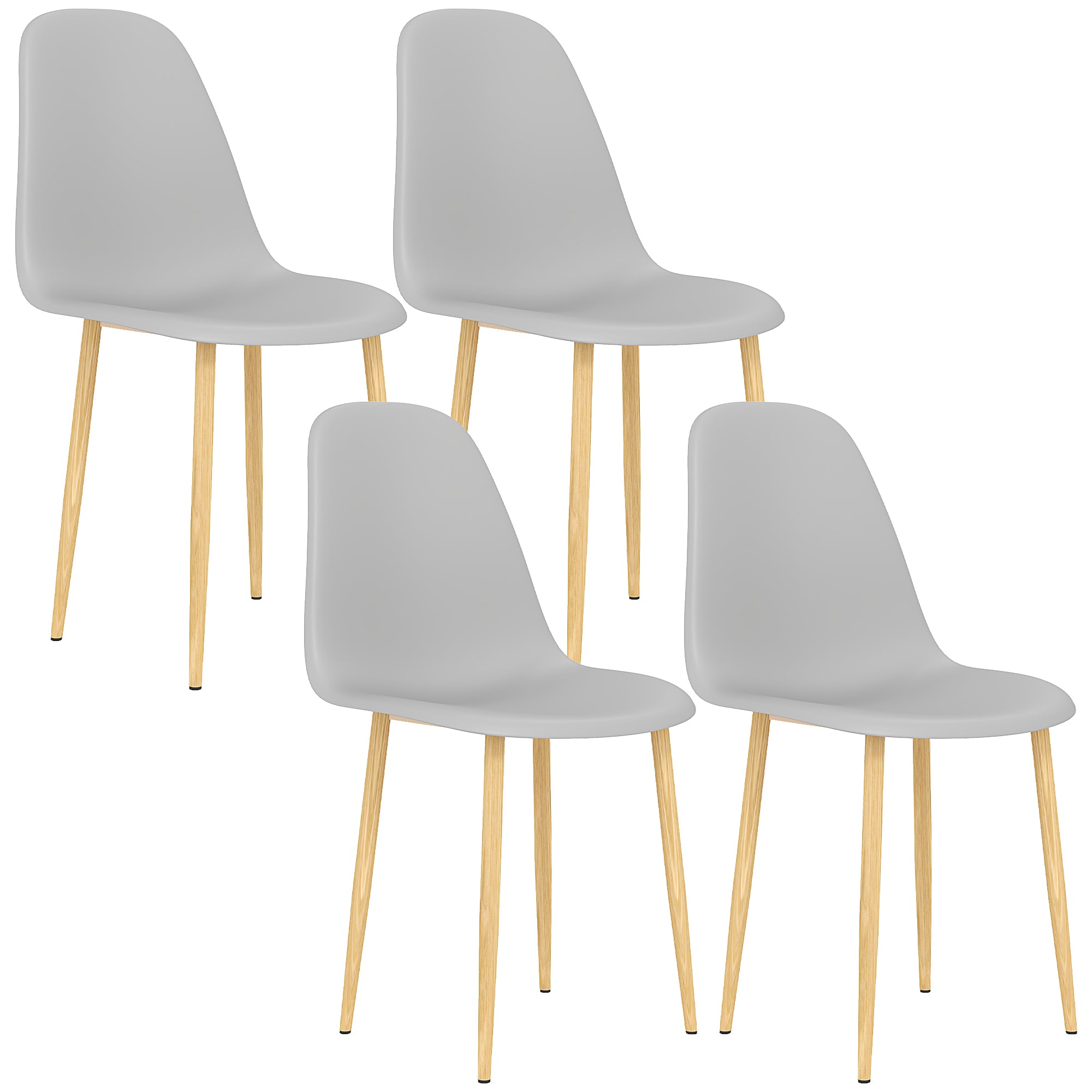 HOMCOM Modern Dining Chairs Set of 4, Kitchen Chairs with Backrest and Steel Legs for Dining Room, Living Room, Grey - North Peak Garden Furniture