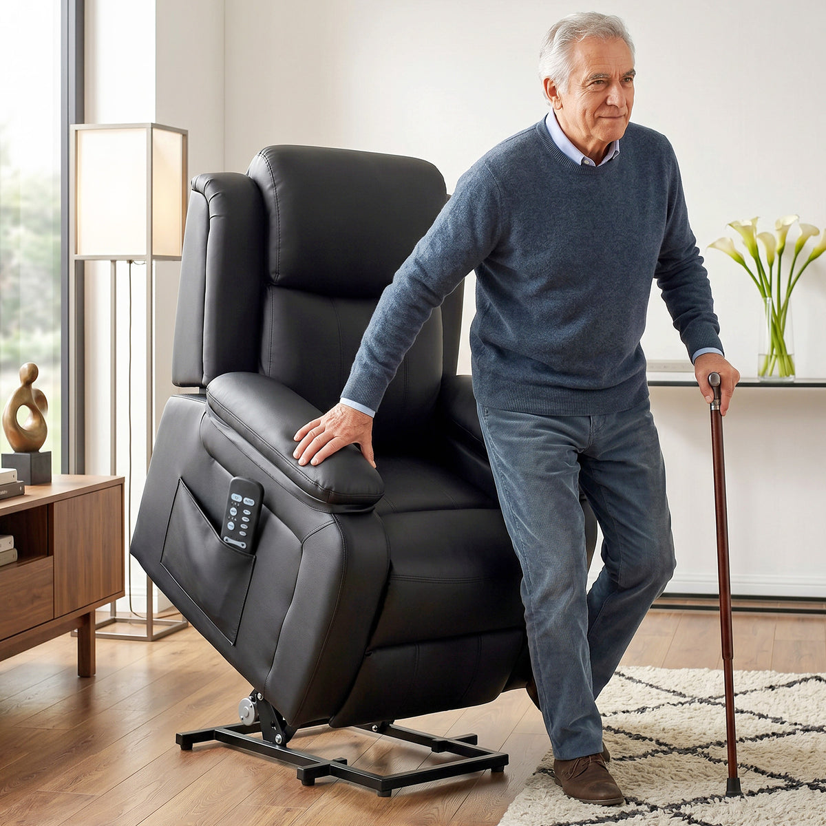 HOMCOM Riser and Recliner Chair with Vibration Massage, PU Leather Power Lift Chair for Elderly, Black