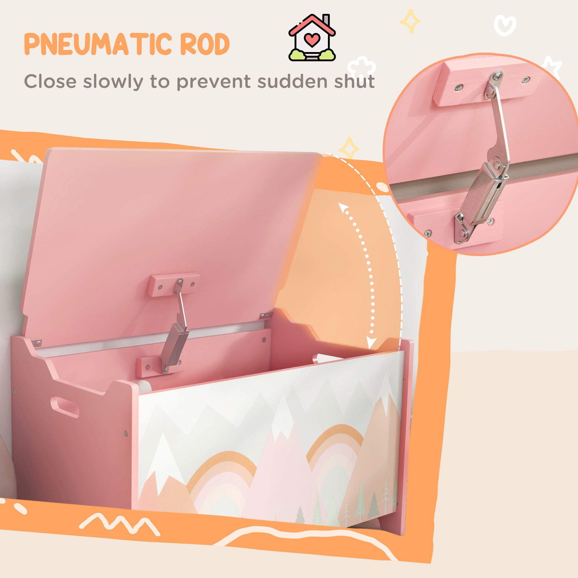 ZONEKIZ Toy Box, Kids Storage Chest, with Lid, Safety Hinge - Pink - North Peak Garden Furniture