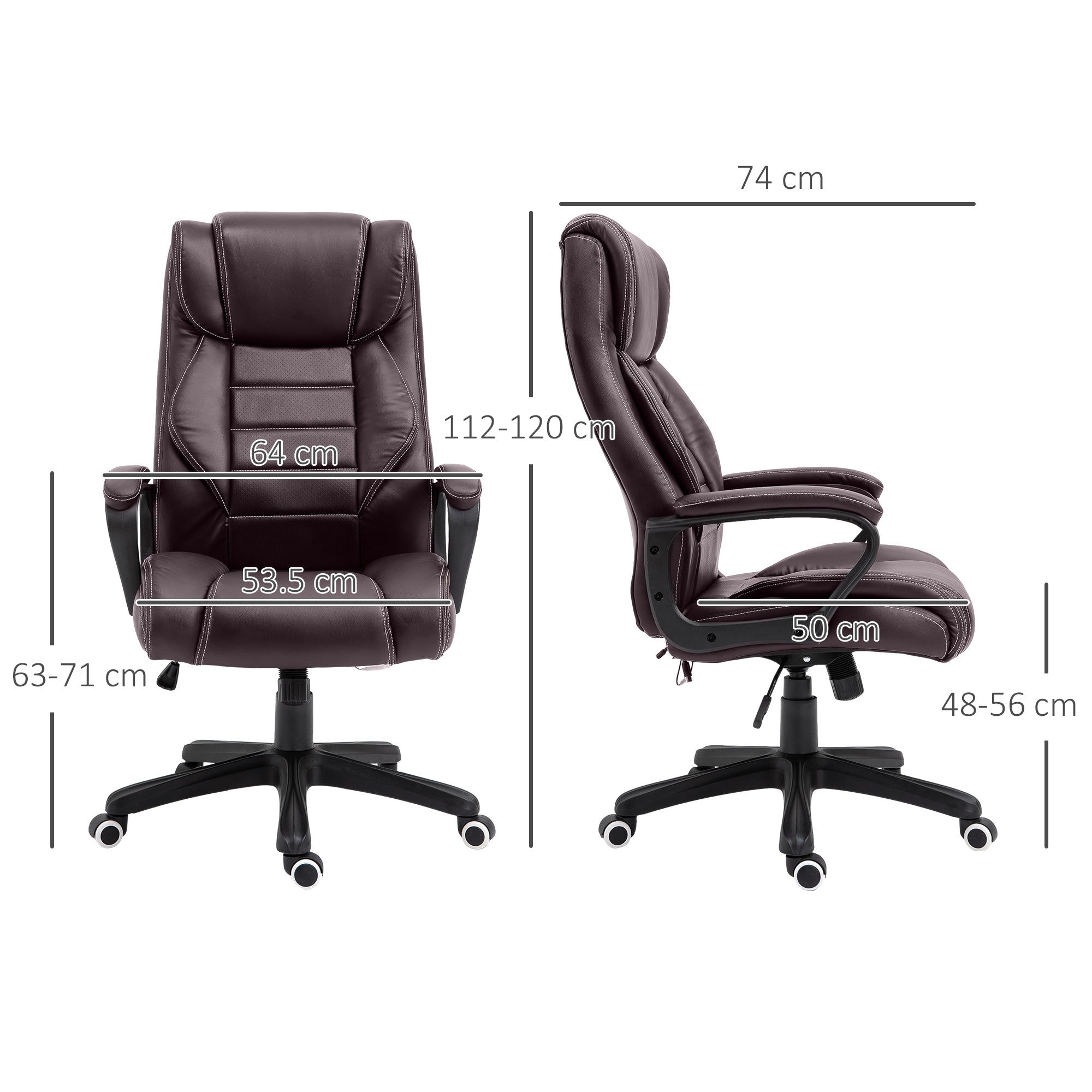 Vinsetto High Back Executive Office Chair 6- Point Vibration Massage Extra Padded Swivel Ergonomic Tilt Desk Seat, Brown - North Peak Garden Furniture