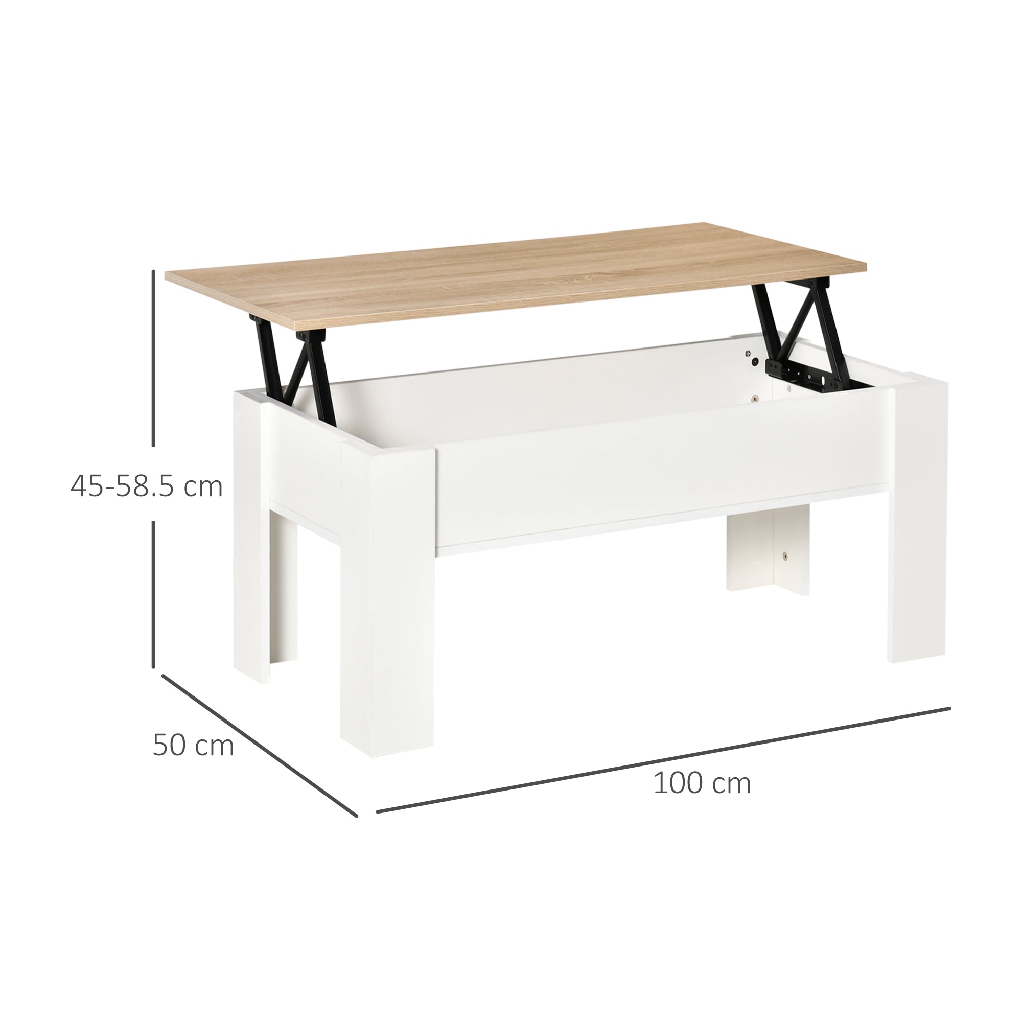 HOMCOM Lift Top Coffee Table with Hidden Storage Compartment, Lift Tabletop Pop-Up Center Table for Living Room - North Peak Garden Furniture