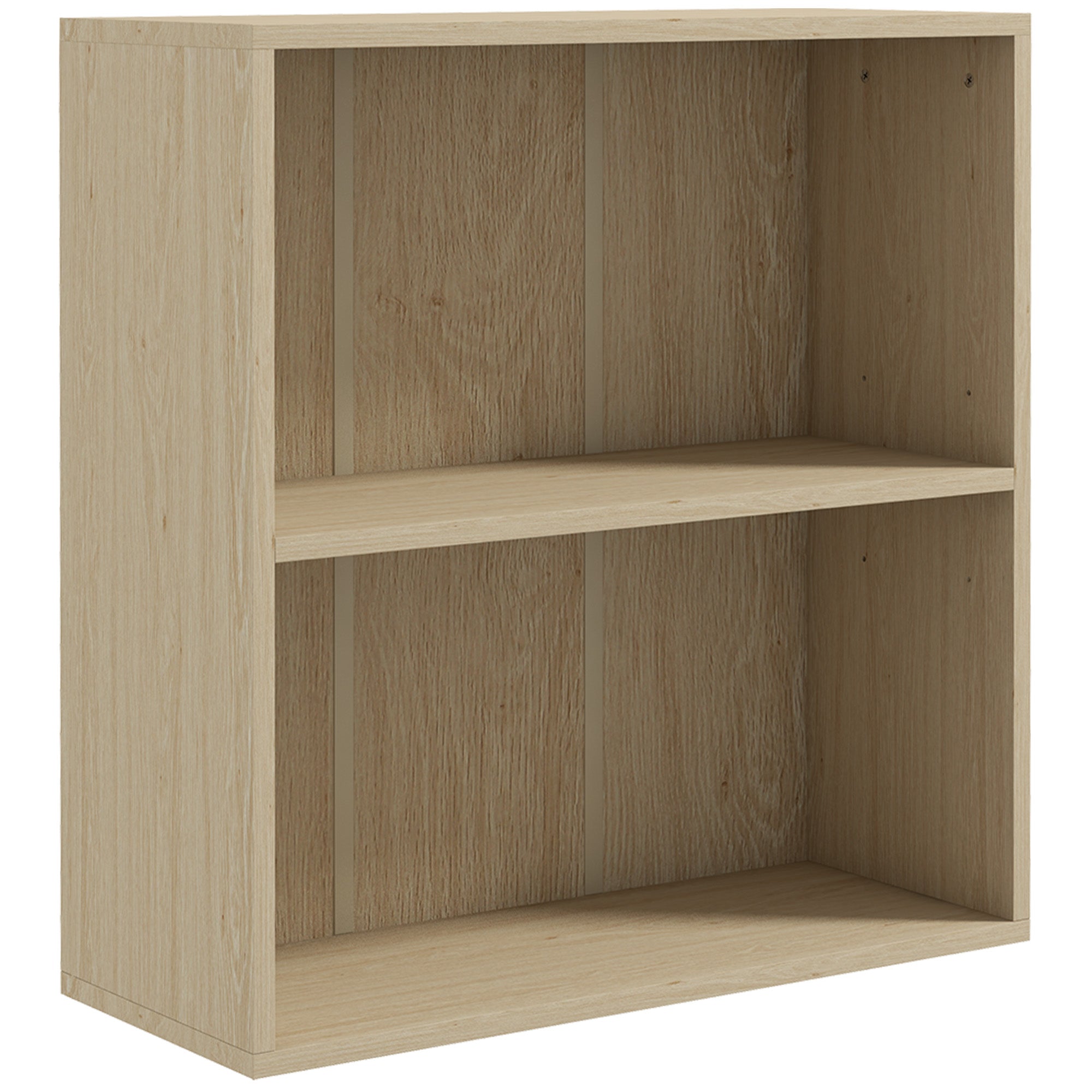 HOMCOM 2 Tier Bookshelf, Low Bookcase with Adjustable Shelf, 2 Compartments for Home Office, Living Room, Study, Natural - North Peak Garden Furniture