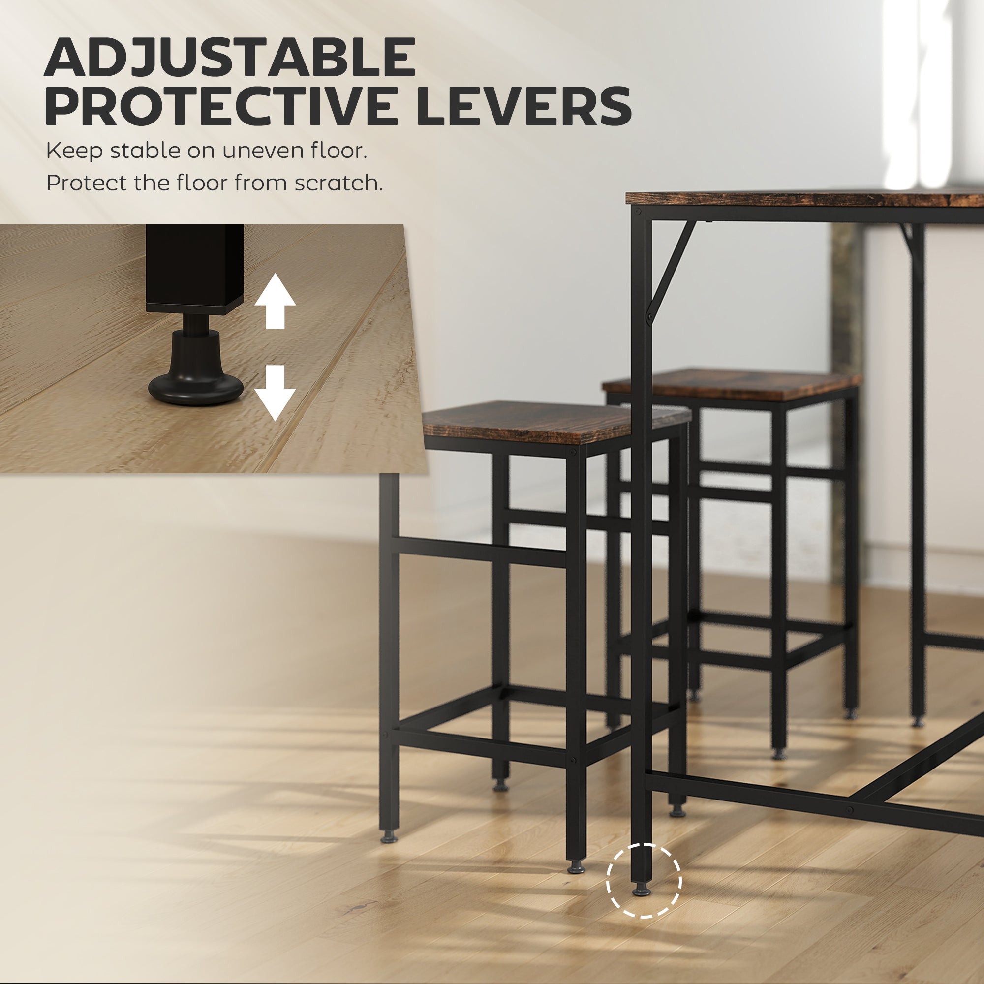 HOMCOM Industrial Rectangular Bar Table Set with 4 Stools for Dining Room, Kitchen, Dinette