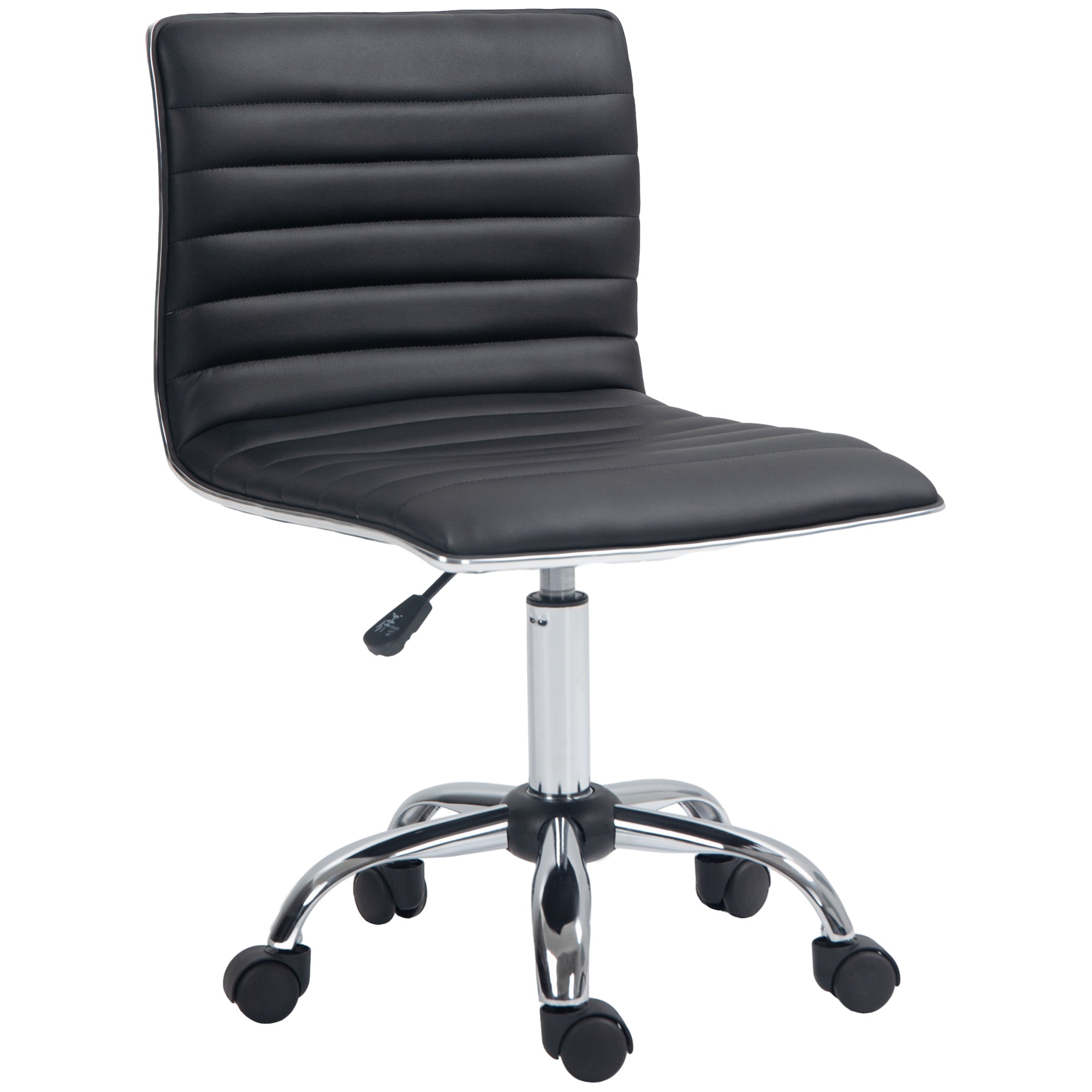 HOMCOM Adjustable Swivel Office Chair with Armless Mid-Back in PU Leather and Chrome Base - Black - North Peak Garden Furniture