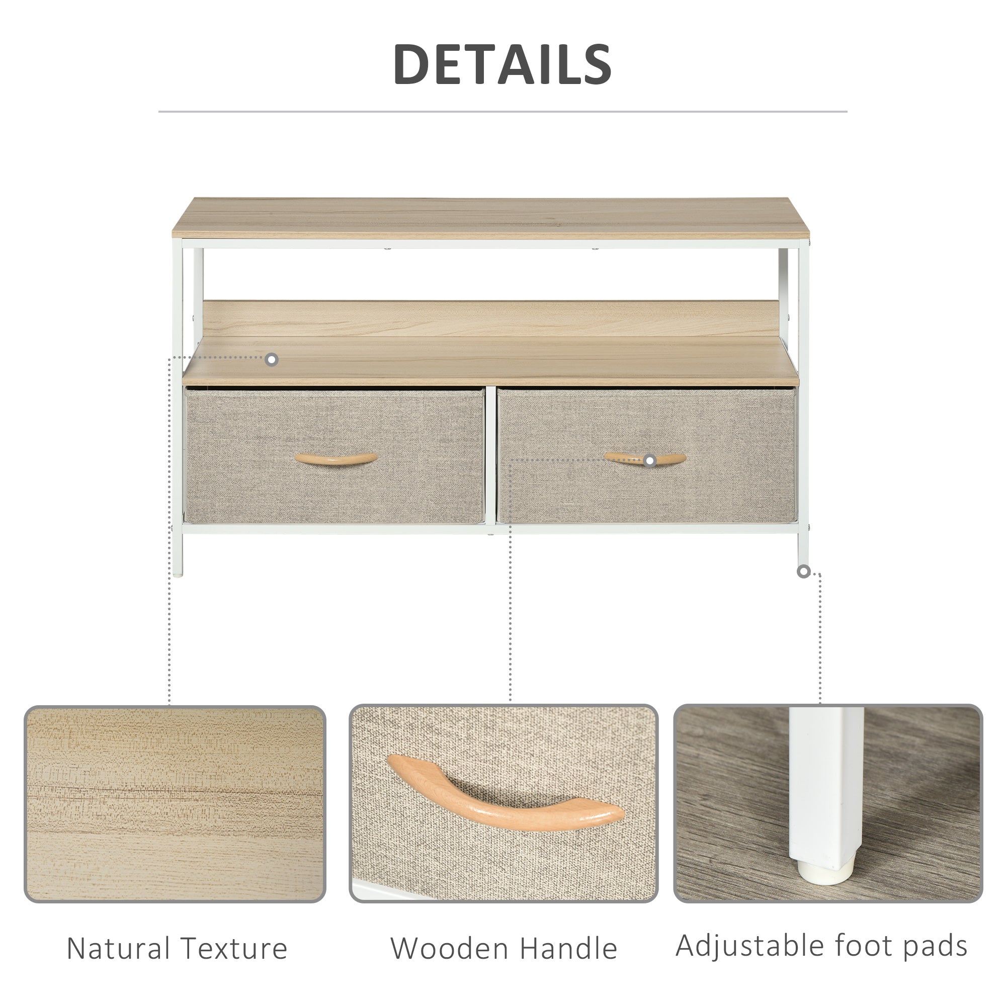 HOMCOM TV Cabinet for 47-inch TVs, TV Console Unit with 2 Foldable Linen Drawers, TV Stand with Shelving for Living Room, Entertainment Room, Maple Wood Effect - North Peak Garden Furniture