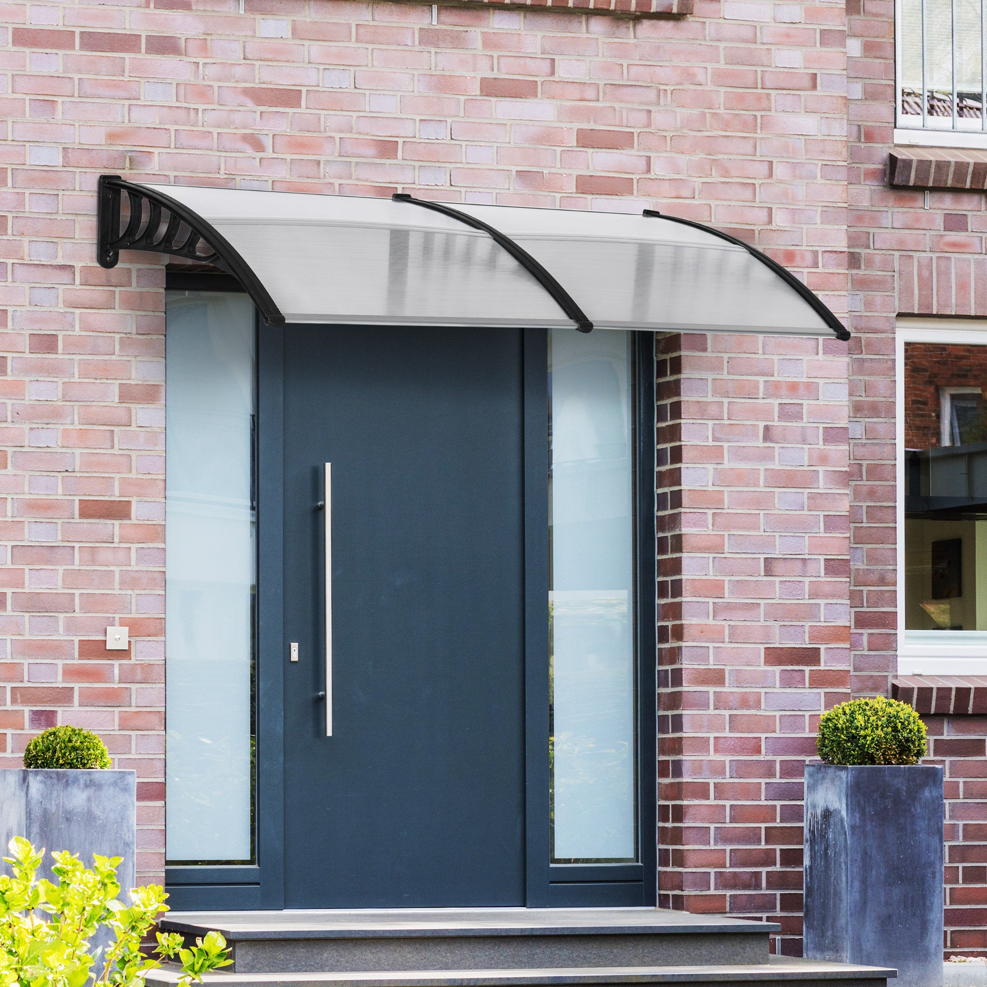 Outsunny Front Door Canopy, Outdoor Awning, 200 x 96cm Rain Shelter for Window, Porch and Front/Back Door, Clear - North Peak Garden Furniture