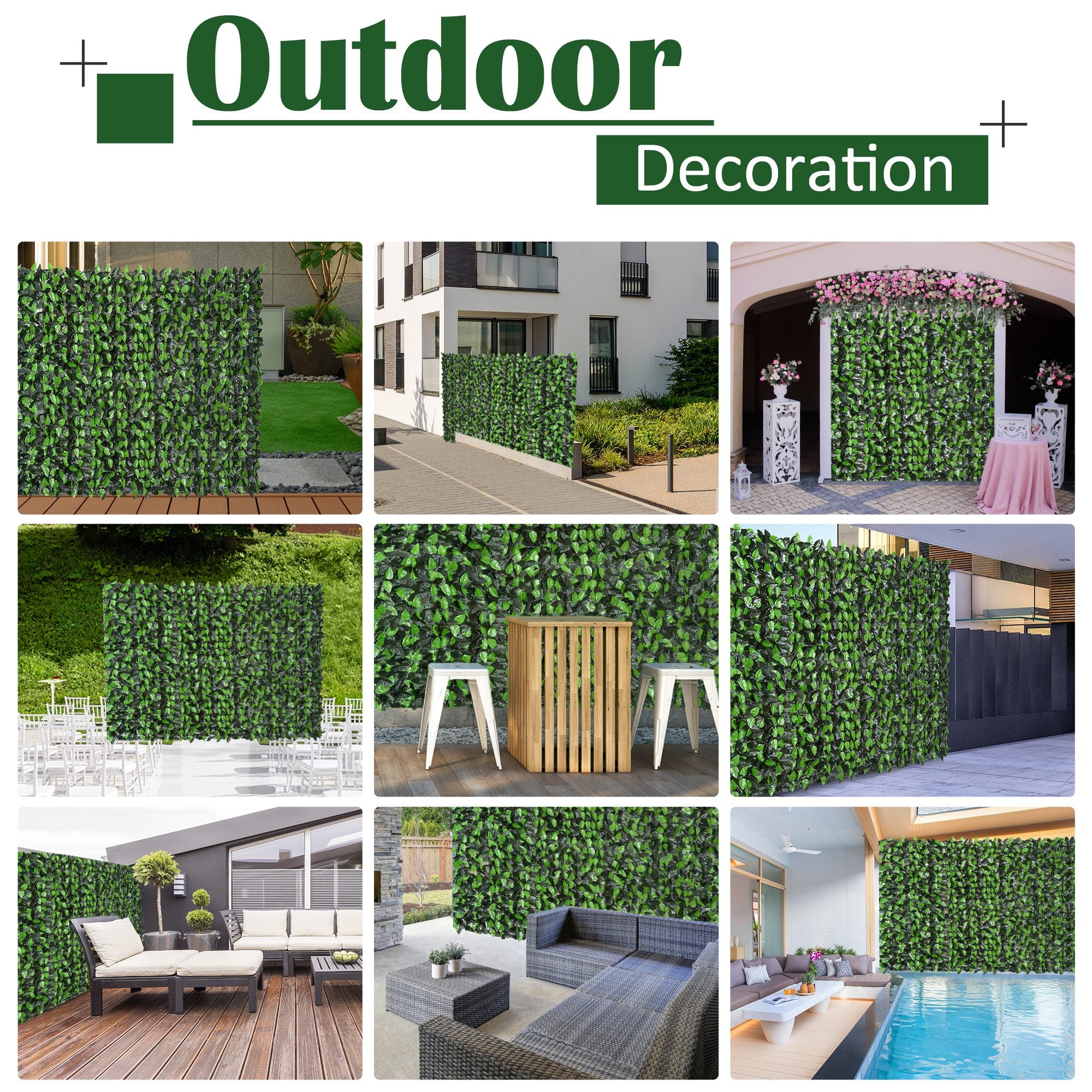 Outsunny Artificial Leaf Hedge Screen Privacy Fence Panel for Garden Outdoor Indoor Decor 3M x 1M Light Green and Dark Green - North Peak Garden Furniture