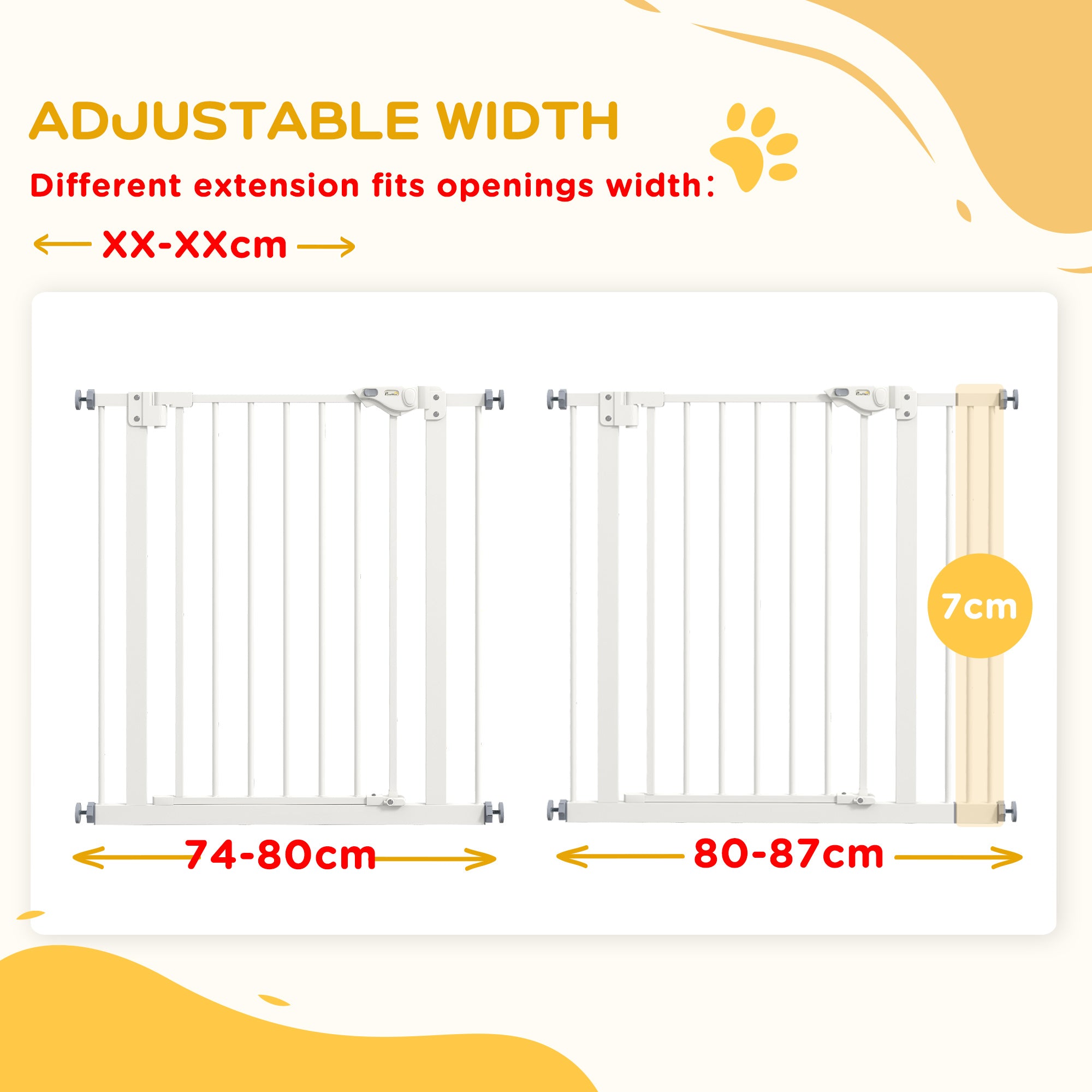 PawHut Metal 74-87cm Wide Adjustable Dog Gate White - North Peak Garden Furniture