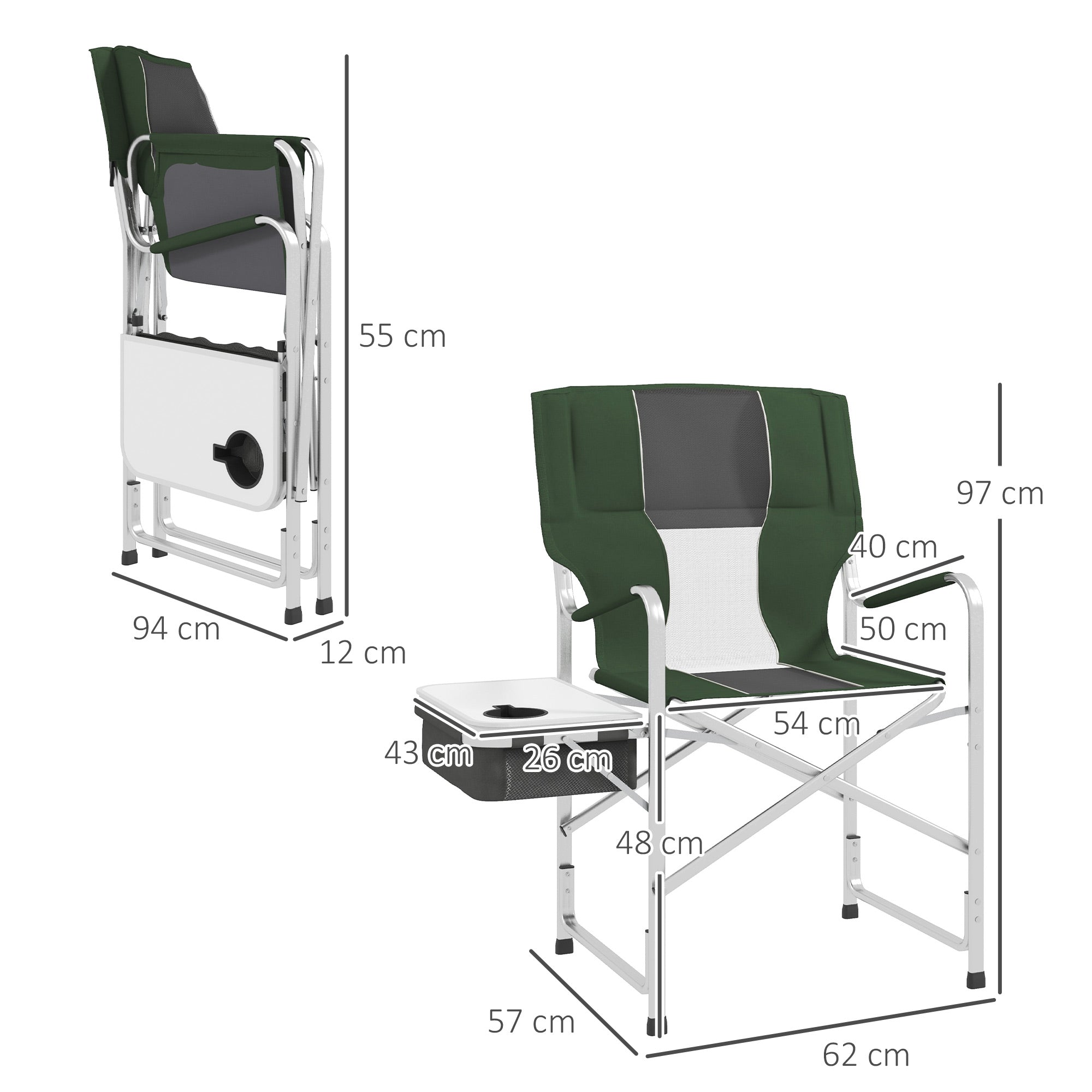 Outsunny Folding Aluminium Camping Chair, with Cooler Bag Table - Green - North Peak Garden Furniture